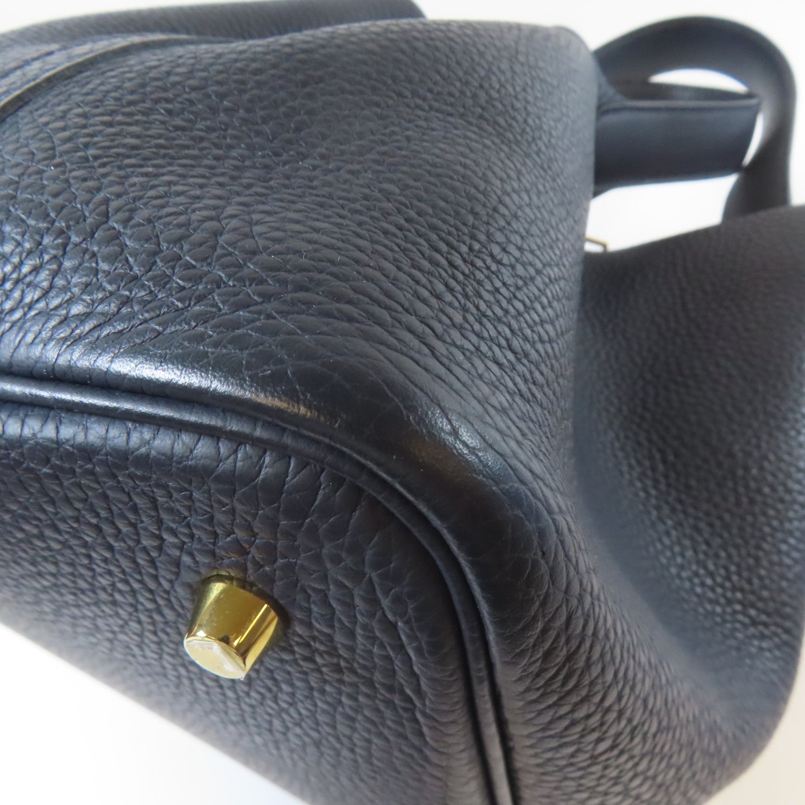 HERMES Clemence皮革Picotin MM金扣手挽袋深藍色