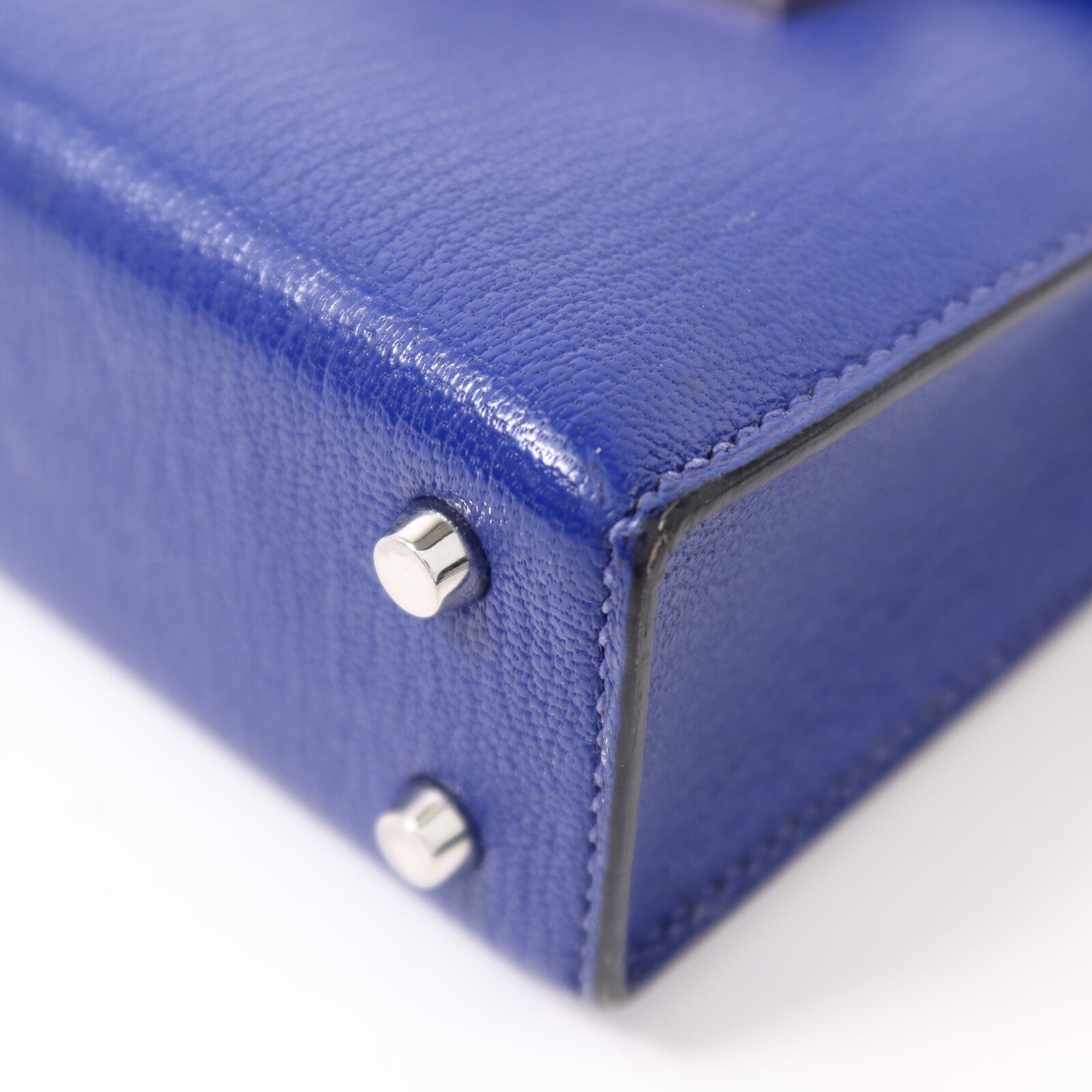 HERMES Chevre皮革Verrou Mini銀扣鏈帶肩背袋Bleu Electrique