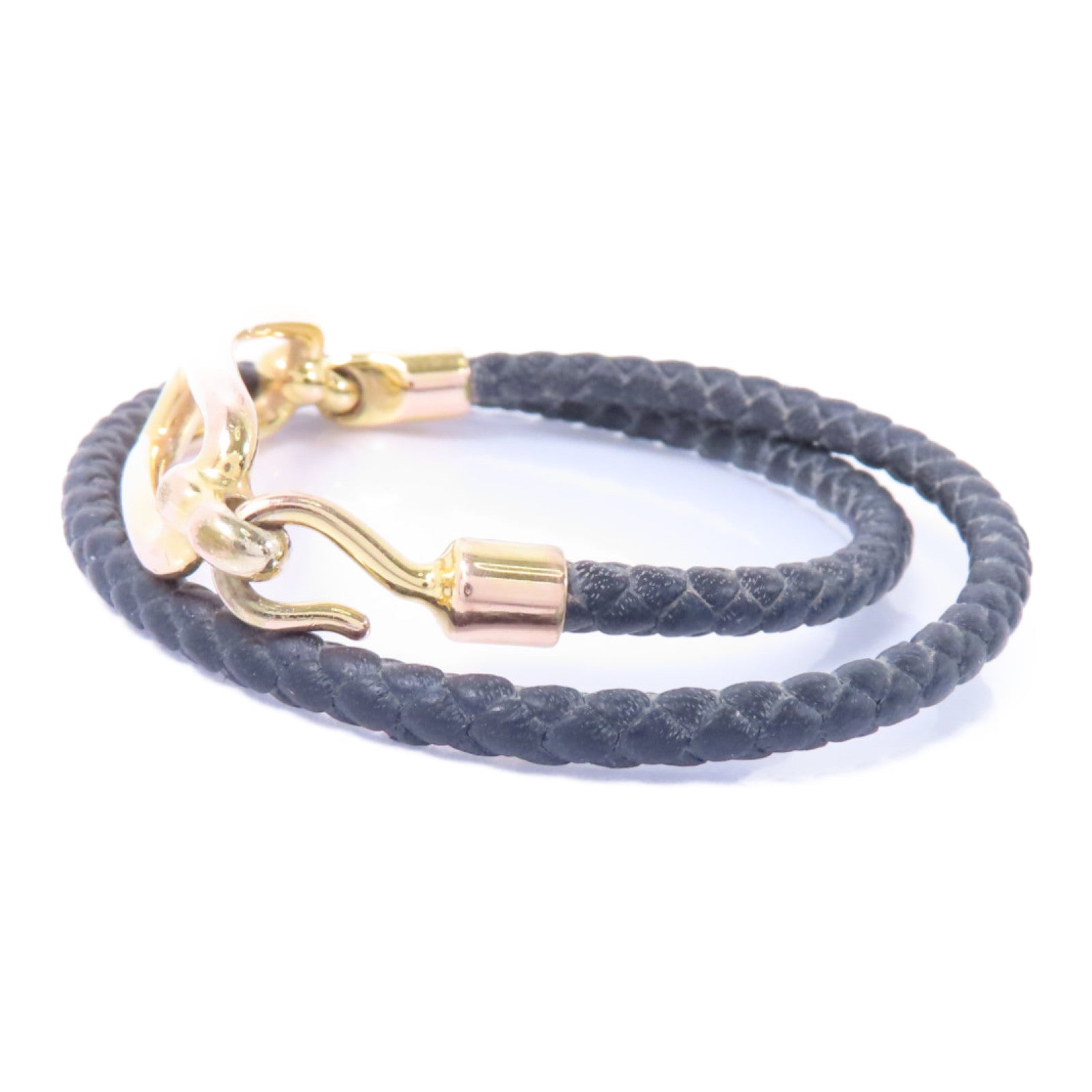 HERMES 【激減優惠】牛皮皮革/金屬Roulis Double Tour Bracelet手鏈米灰色/金色