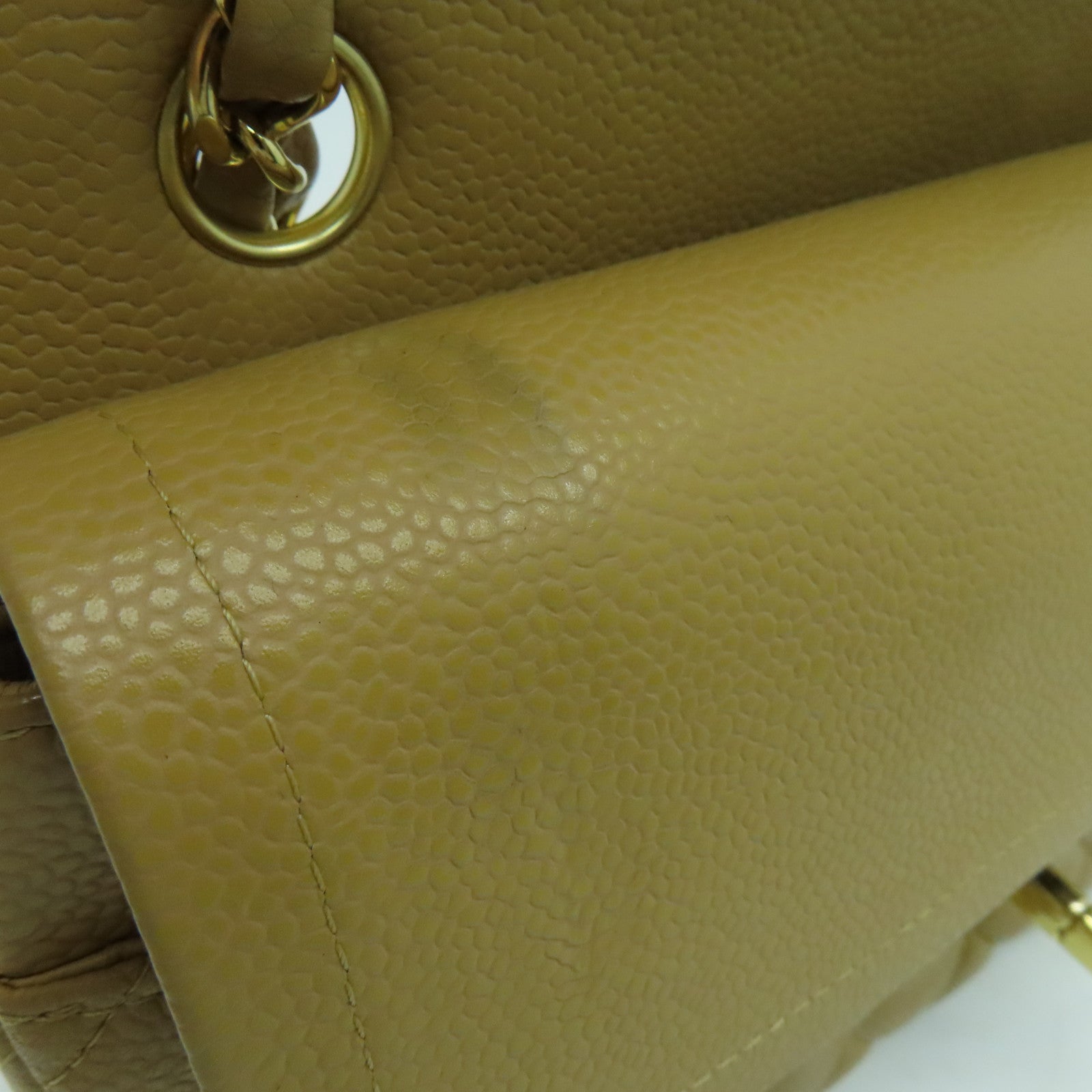 CHANEL 菱格Caviar皮革Chain Shoulder Bag金扣链带肩背袋米色