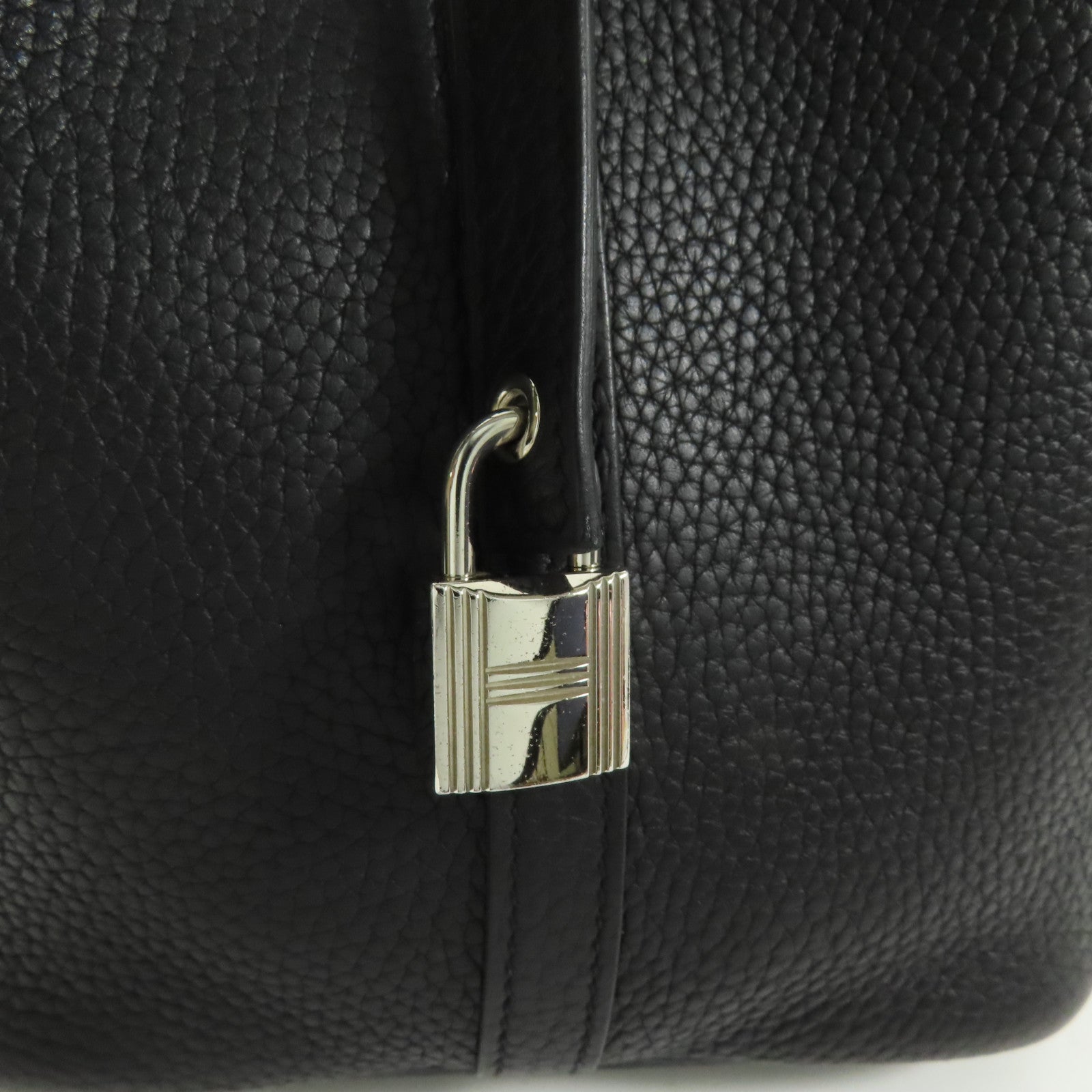 HERMES PHW Picotin MM Hand Bag/Bucket Tote Bag Clemence Leather Black