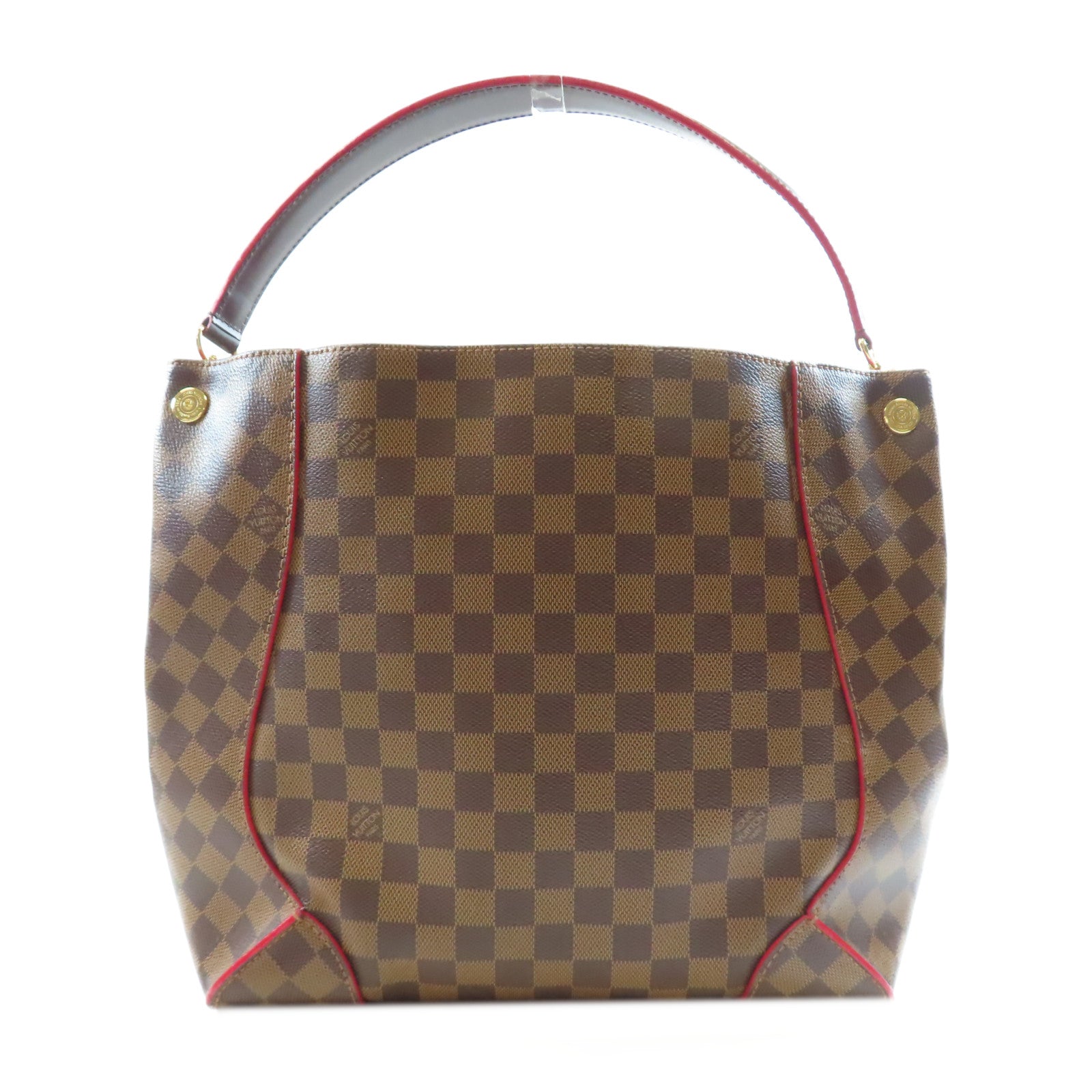 LOUIS VUITTON Damier Caissa Hobo金扣肩背袋棕色/紅色
