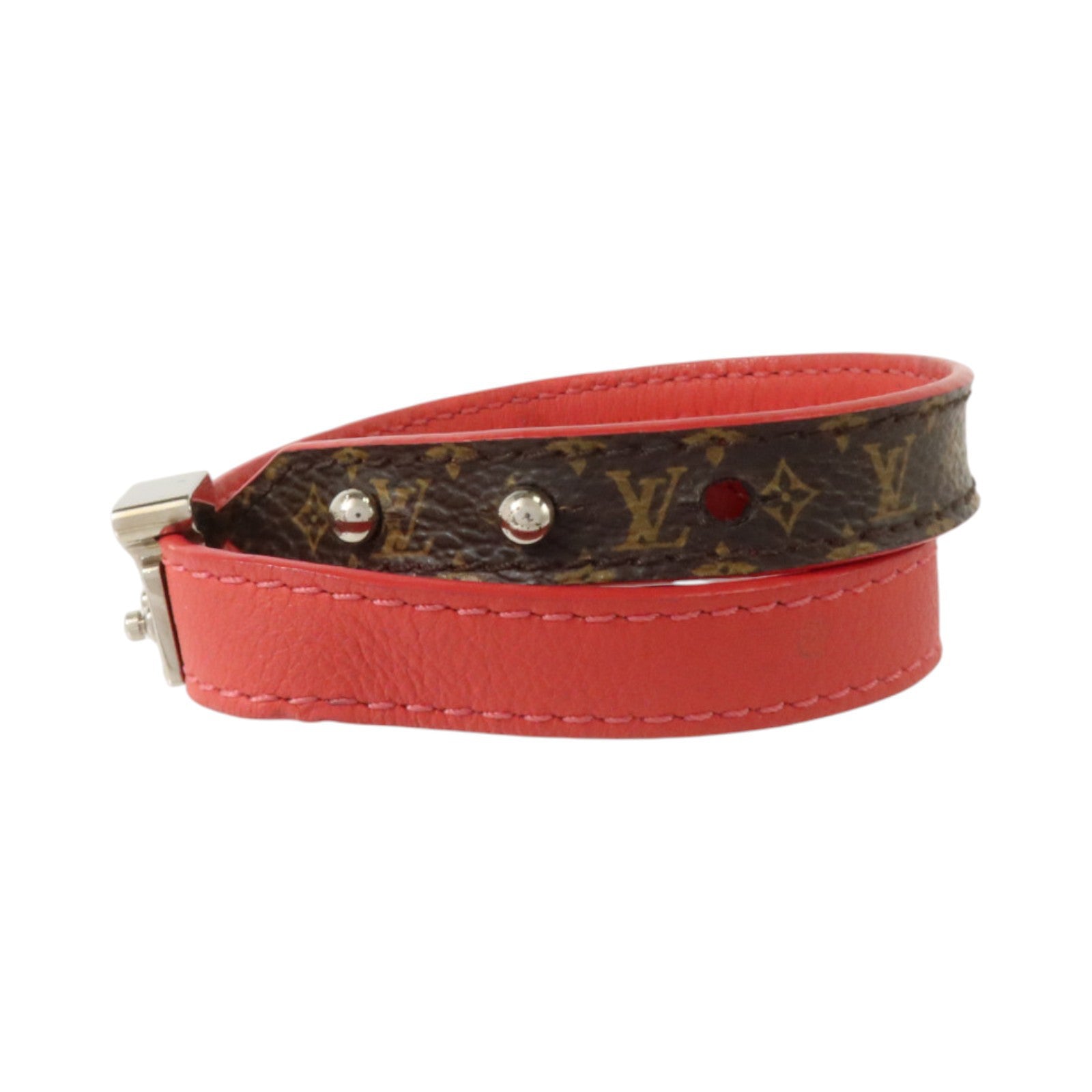 LOUIS VUITTON Monogram/金属Brasle Lockit Double Wrap Bracelet銀扣手鏈