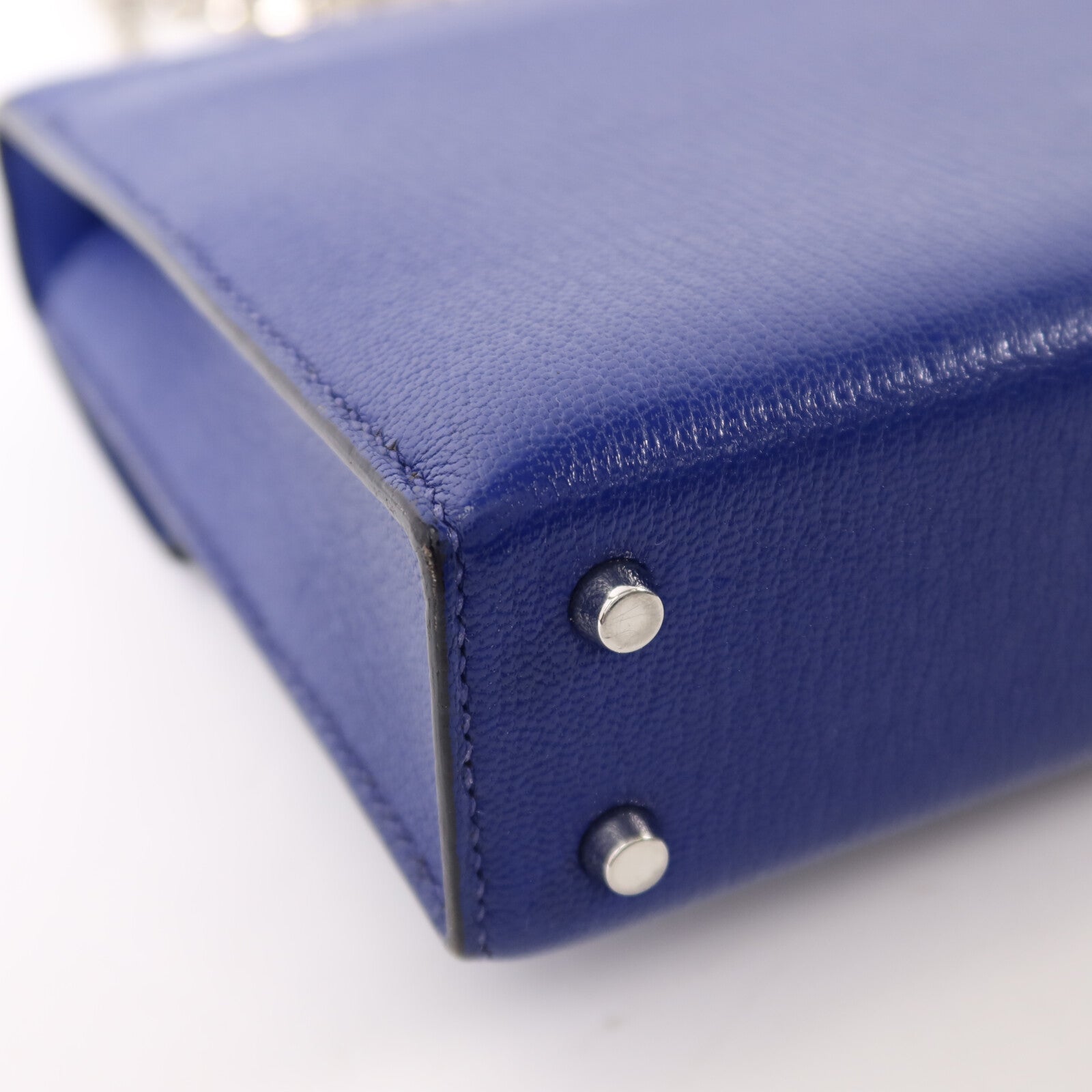 HERMES Chevre皮革Verrou Mini銀扣鏈帶肩背袋Bleu Electrique