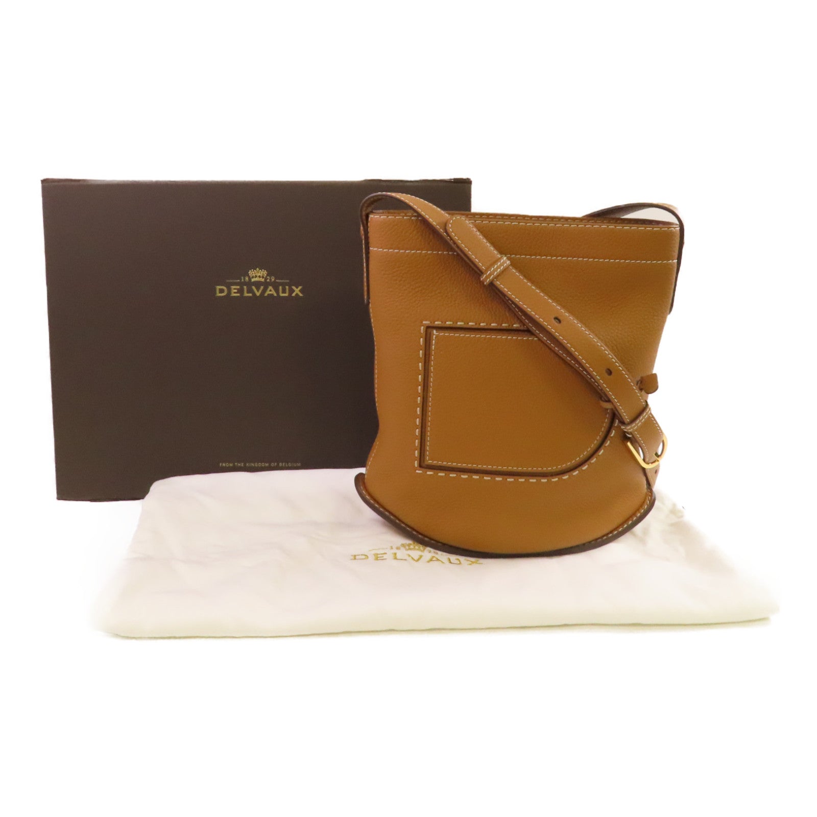 Delvaux 牛皮皮革Pin Daily Suppique Shoulder Bag金扣肩背袋啡色