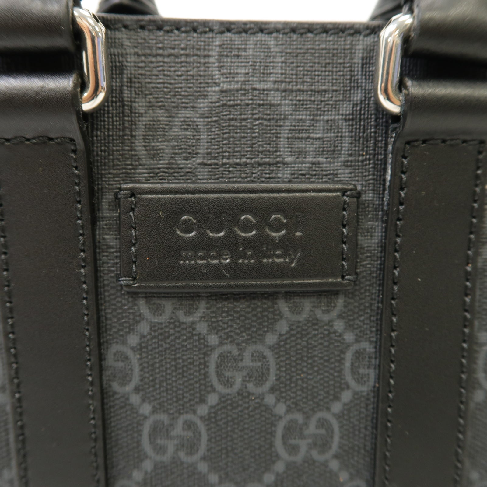 GUCCI 塗層帆布/皮革GG Supreme Mini Tote銀扣手挽肩背兩用袋黑色