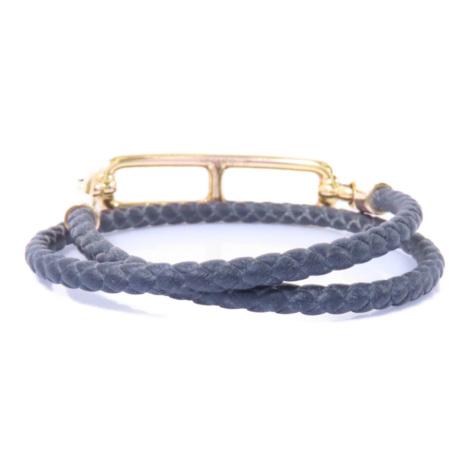 HERMES 【激減優惠】牛皮皮革/金屬Roulis Double Tour Bracelet手鏈米灰色/金色