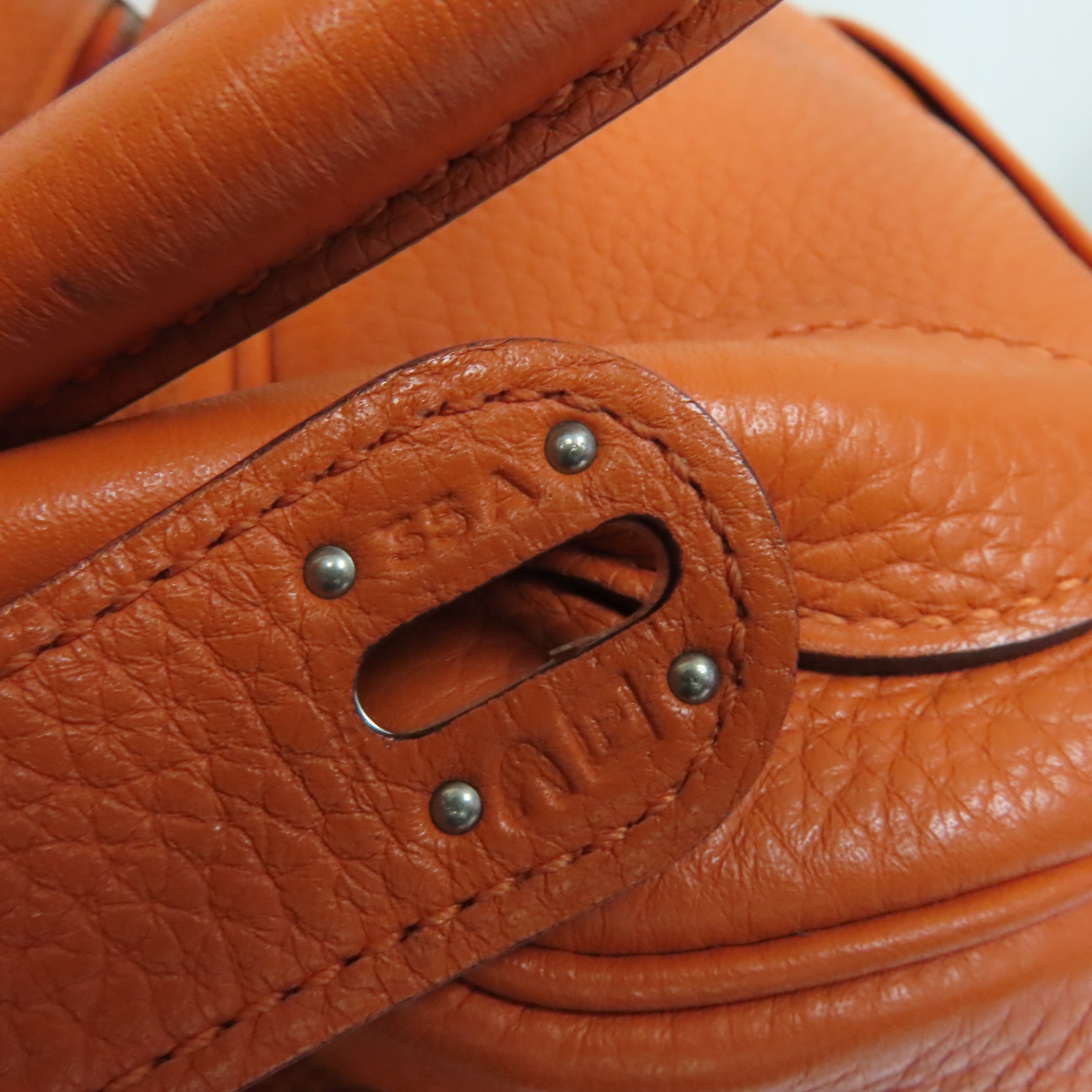 HERMES 【激減優惠】Clemence皮革Lindy 34 Shoulder Bag銀扣手挽肩背兩用袋Orange/橙色