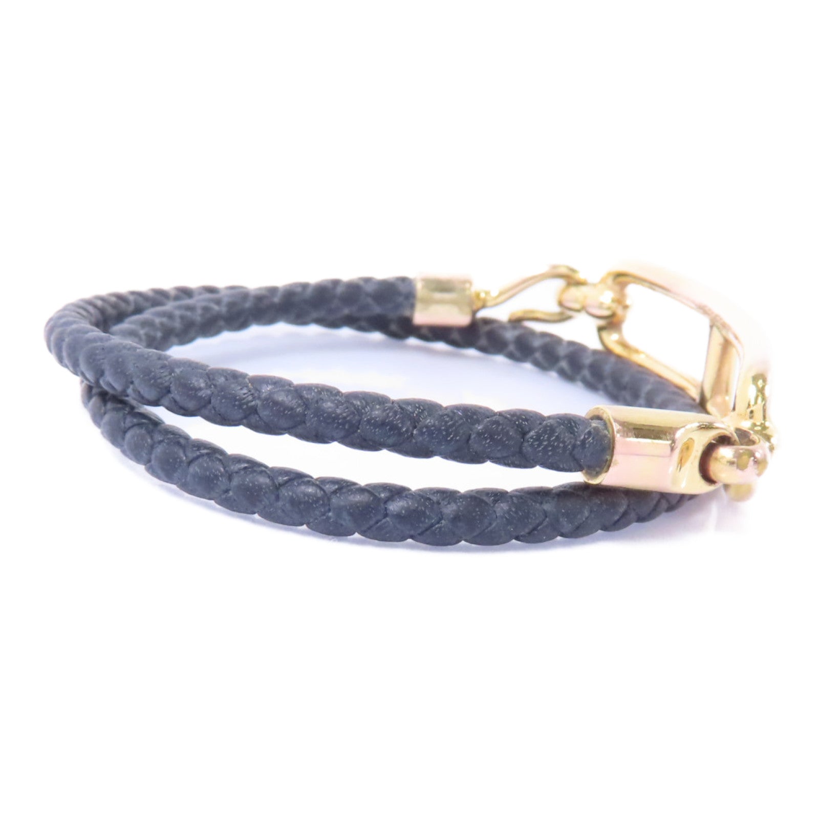 HERMES 【激減優惠】牛皮皮革/金屬Roulis Double Tour Bracelet手鏈米灰色/金色