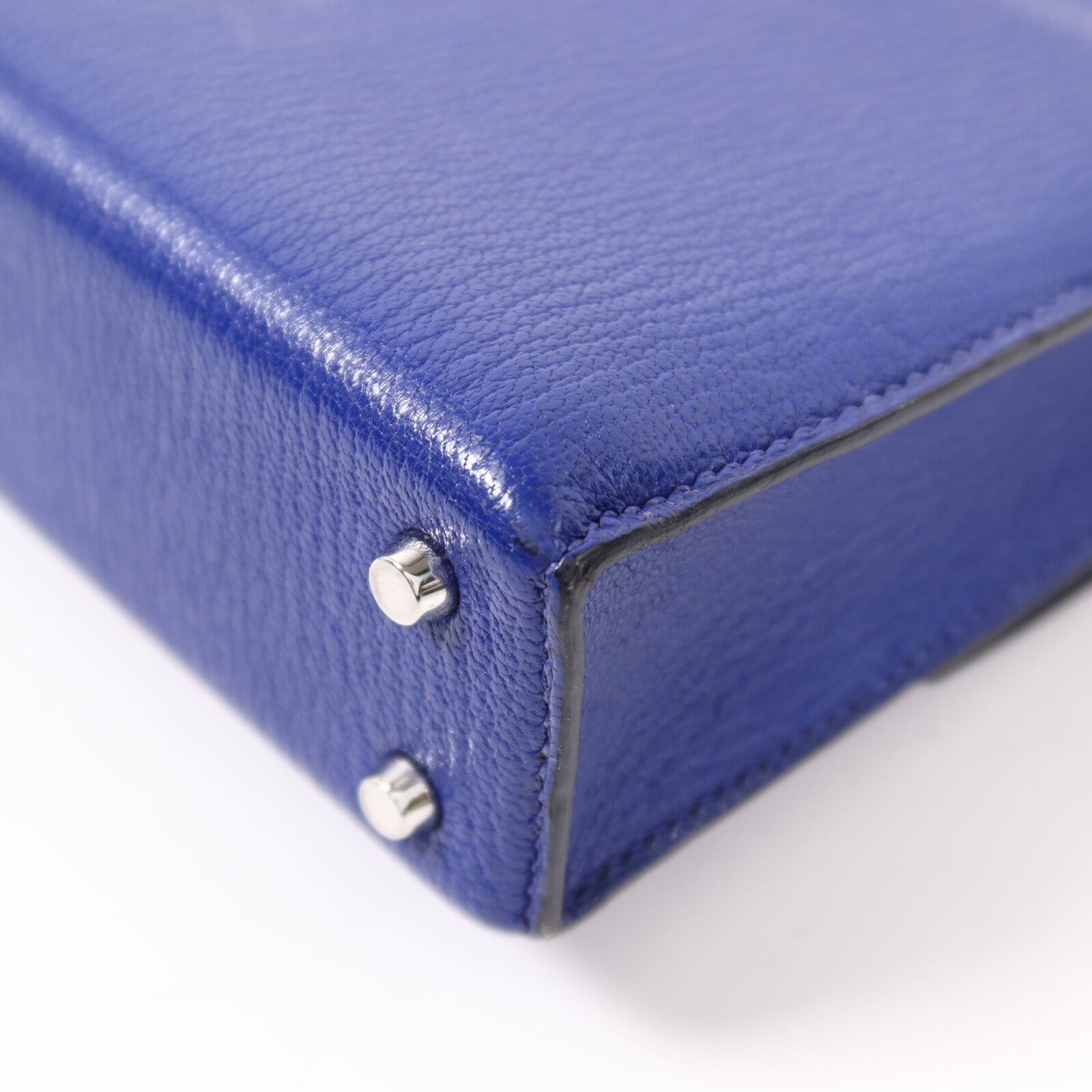 HERMES Chevre皮革Verrou Mini銀扣鏈帶肩背袋Bleu Electrique