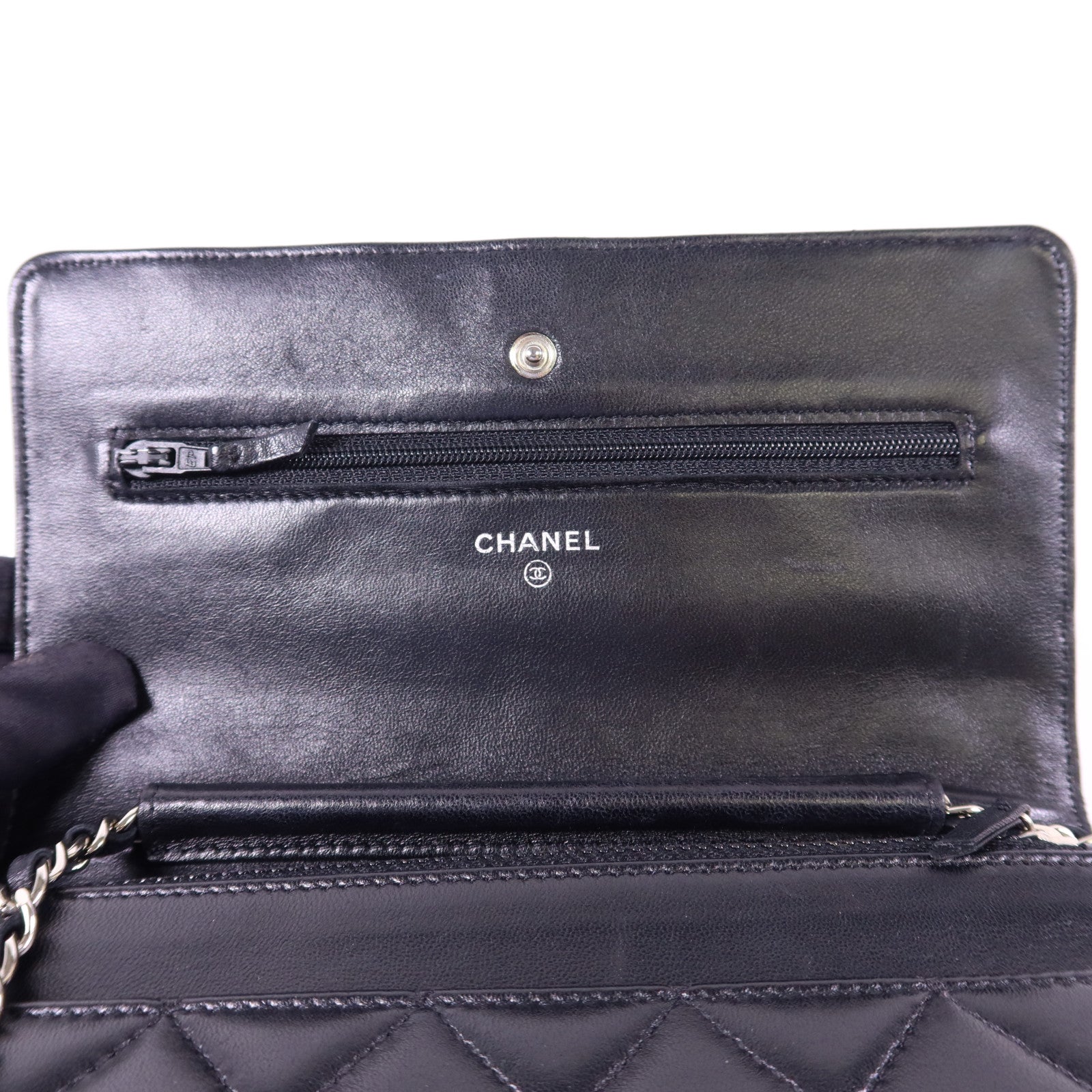 CHANEL 羊皮皮革WOC Wallet On Chain銀扣鏈帶肩背袋