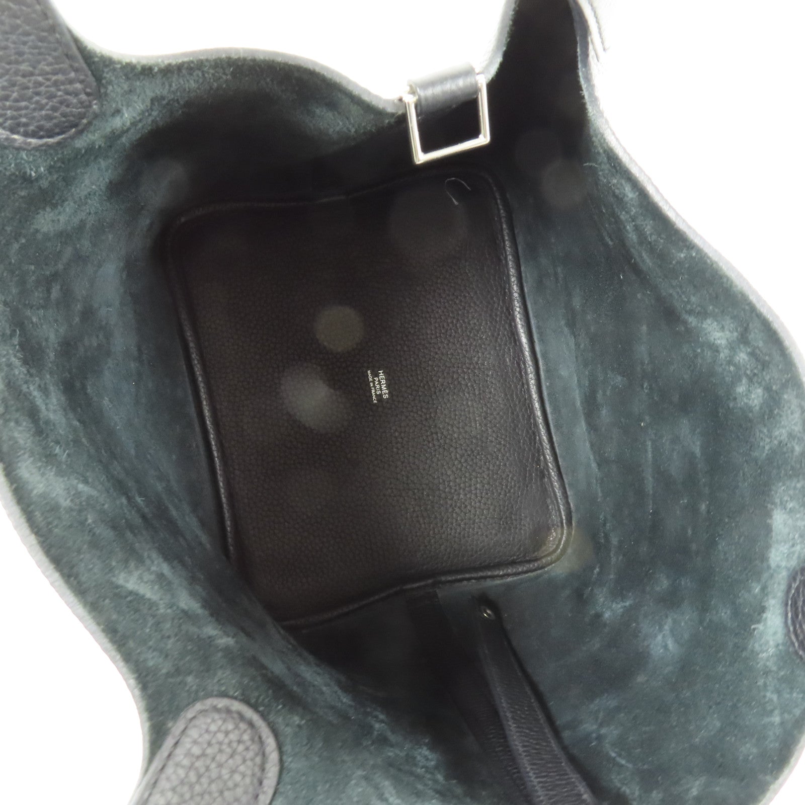 HERMES PHW Picotin MM Hand Bag/Bucket Tote Bag Clemence Leather Black
