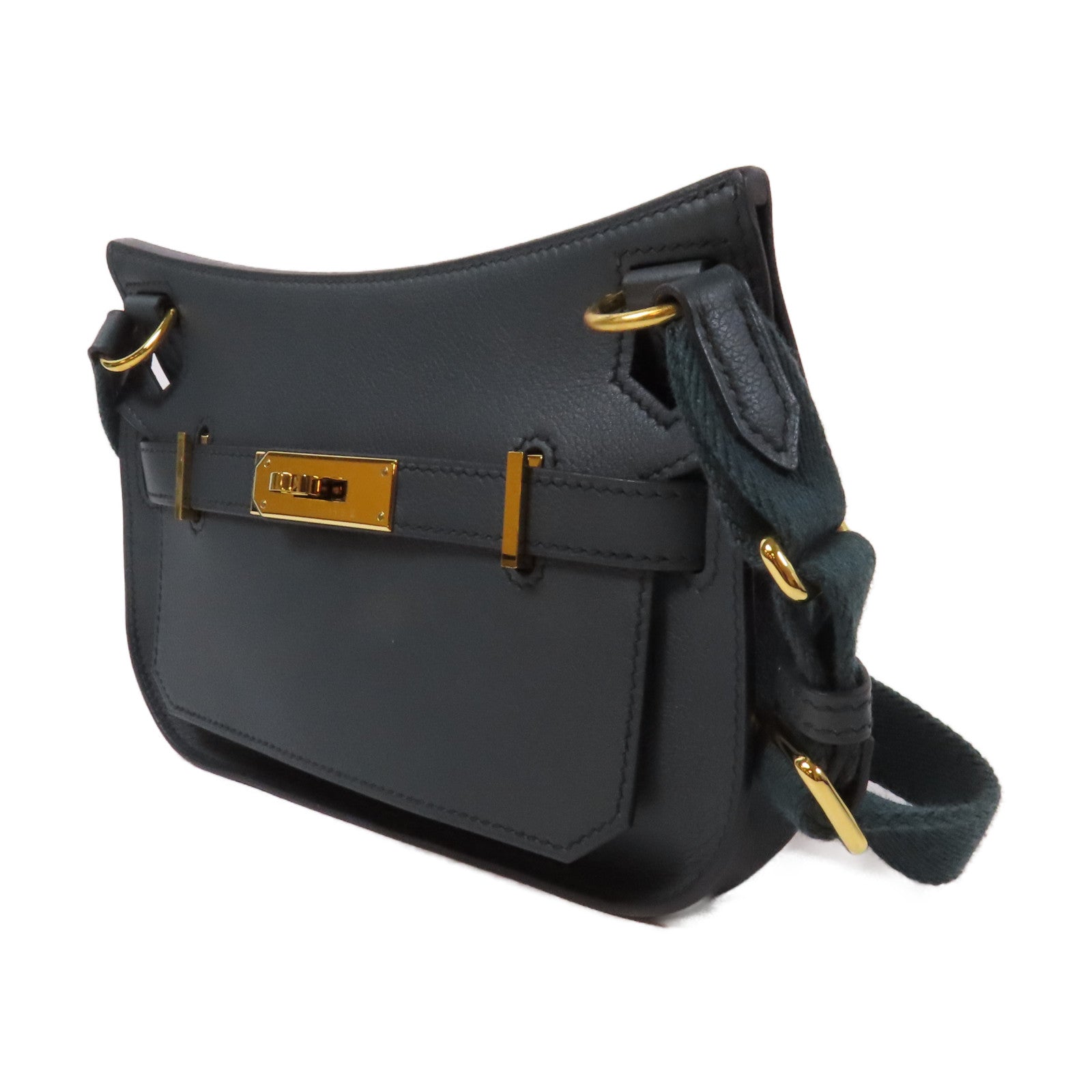 HERMES Evercolor皮革Jypsiere金扣肩背袋綠色