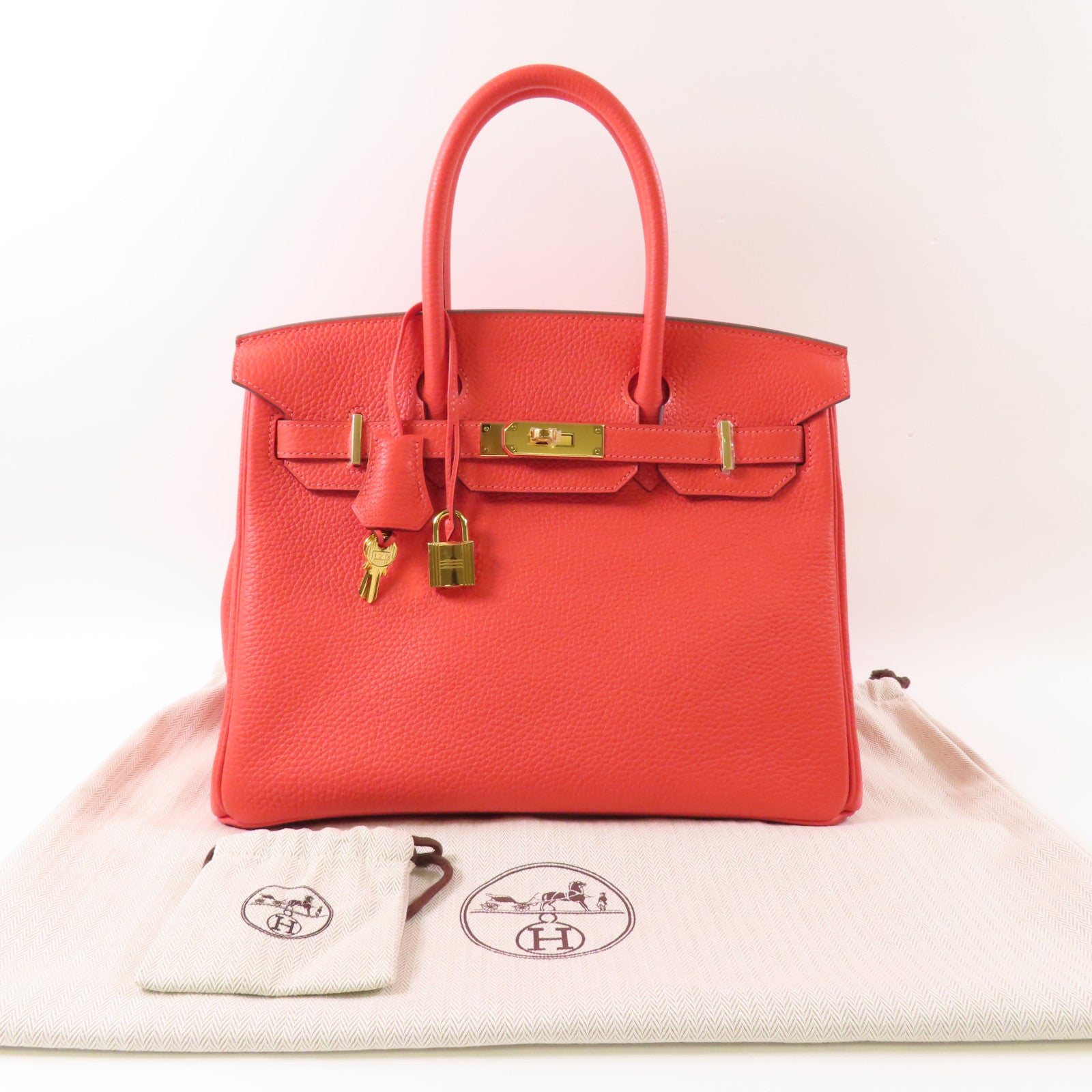 HERMES Clemence皮革Birkin 30金扣手挽袋Rouge Pivoine