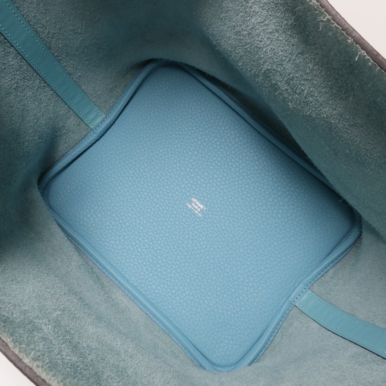 HERMES Clemence皮革Picotin MM扣手挽袋Bleu Atoll