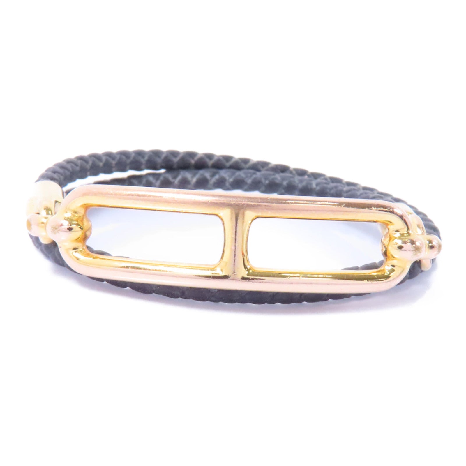 HERMES 【激減優惠】牛皮皮革/金屬Roulis Double Tour Bracelet手鏈米灰色/金色