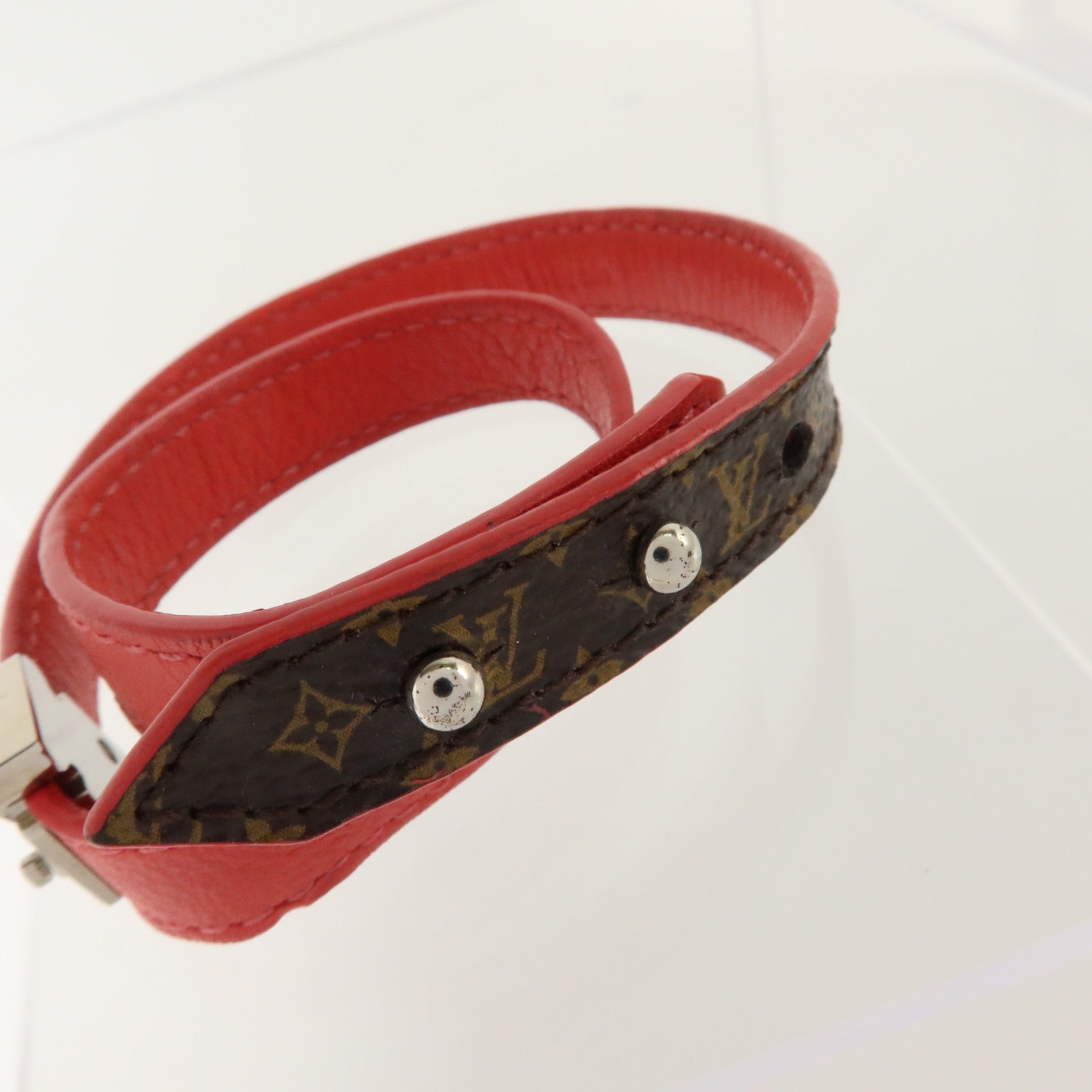 LOUIS VUITTON Monogram/金属Brasle Lockit Double Wrap Bracelet銀扣手鏈