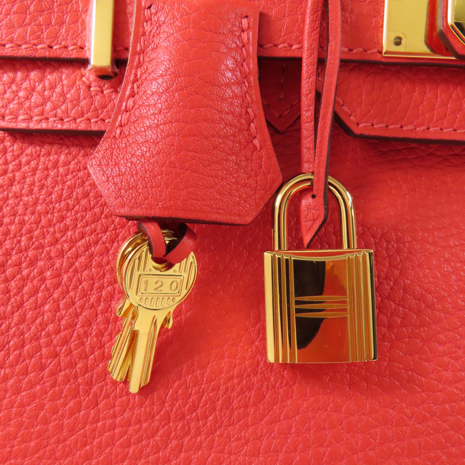 HERMES Clemence皮革Birkin 30金扣手挽袋Rouge Pivoine
