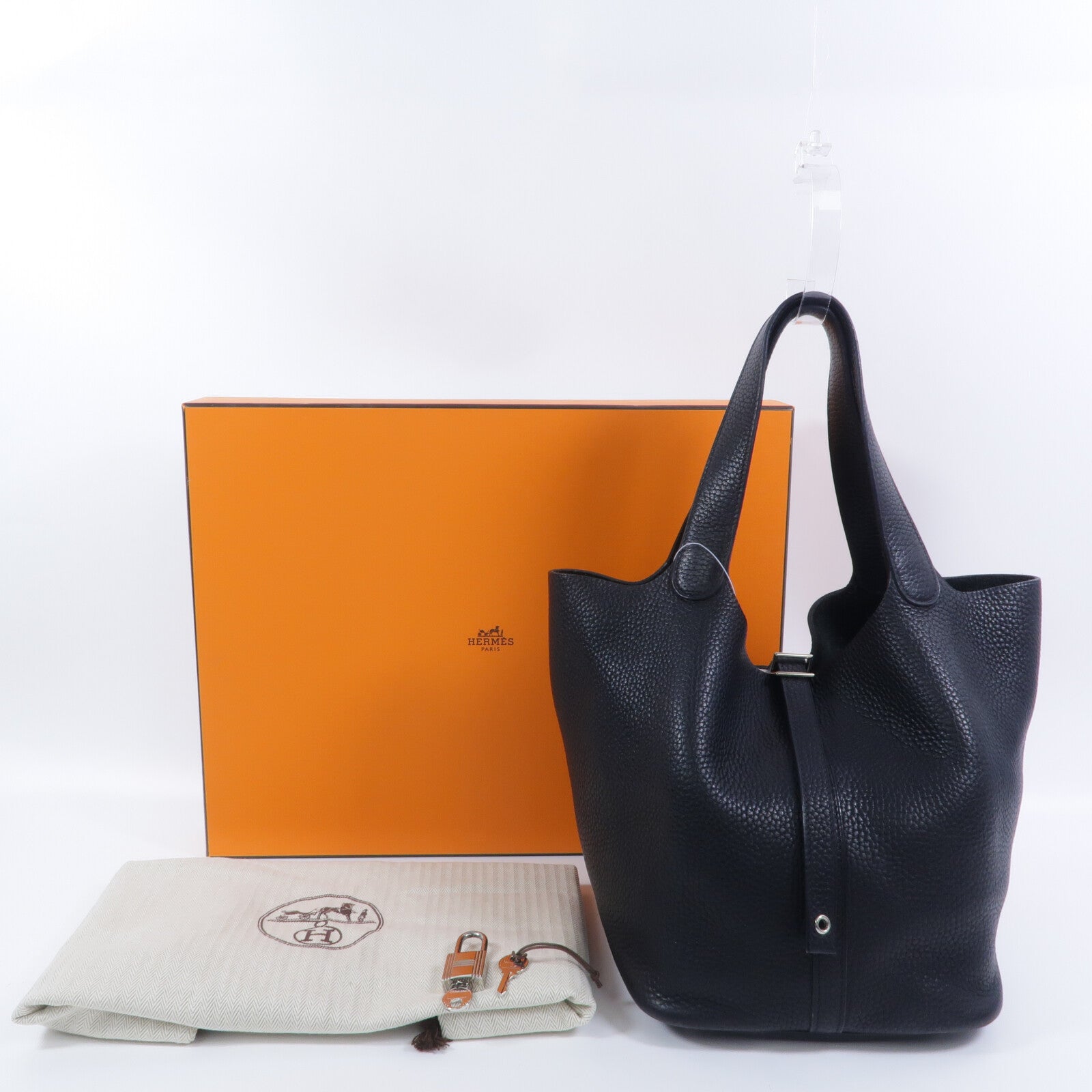 HERMES Clemence皮革Picotin MM手挽袋Noir