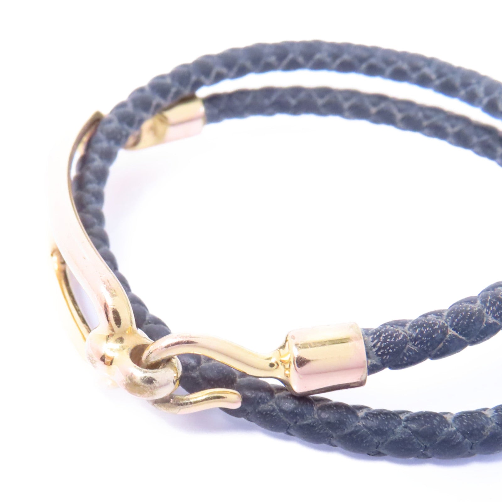 HERMES 【激減優惠】牛皮皮革/金屬Roulis Double Tour Bracelet手鏈米灰色/金色