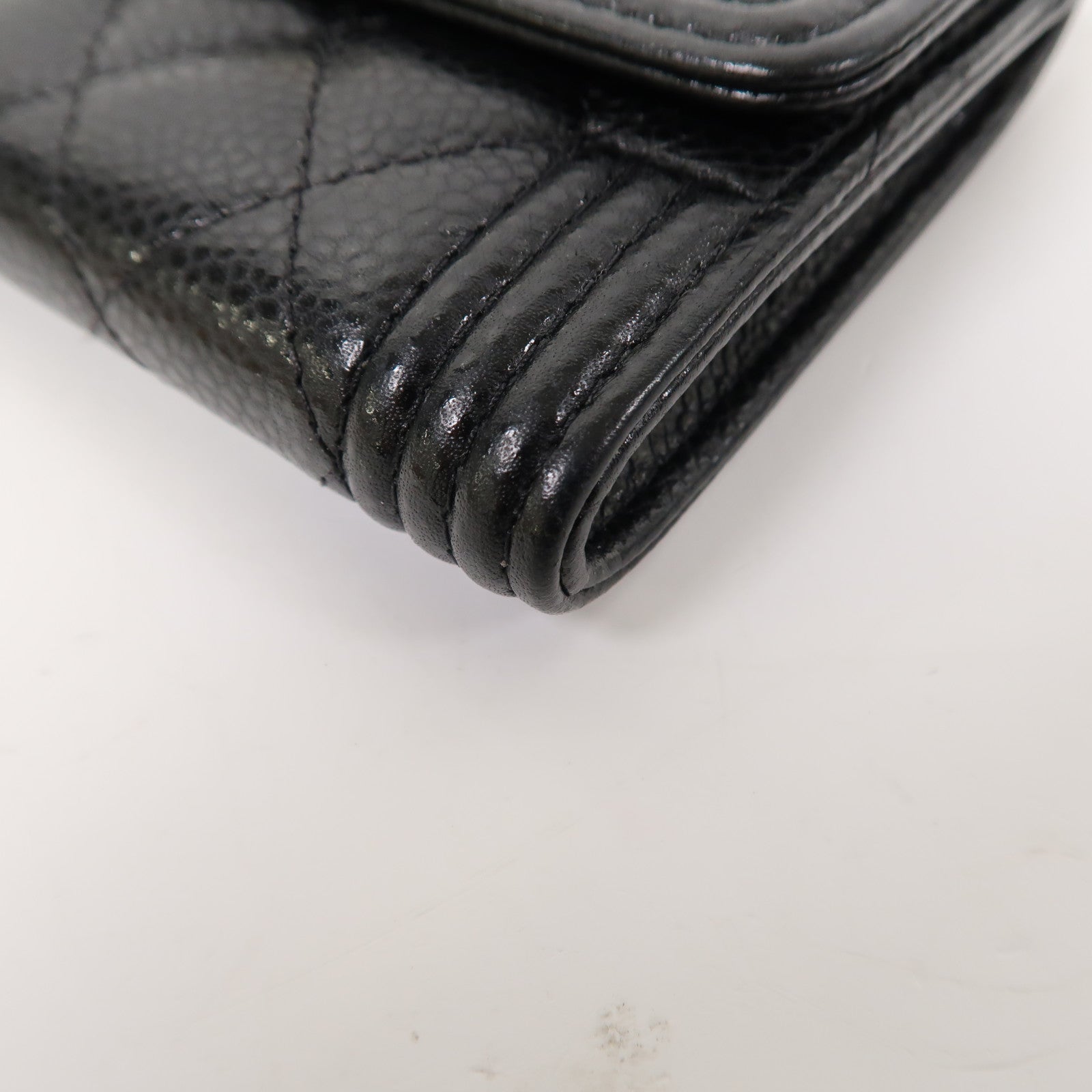 CHANEL 菱格牛皮皮革Boy Chanel Flap Card Holder金扣卡片套黑色