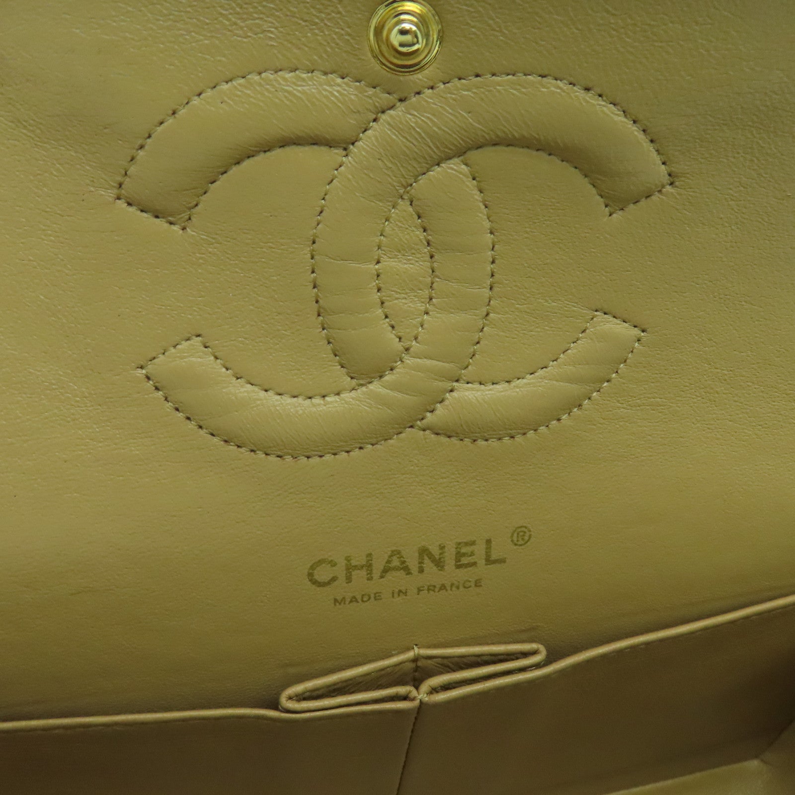 CHANEL 菱格Caviar皮革Chain Shoulder Bag金扣链带肩背袋米色