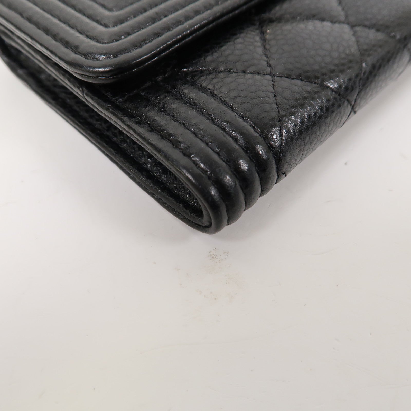 CHANEL 菱格牛皮皮革Boy Chanel Flap Card Holder金扣卡片套黑色