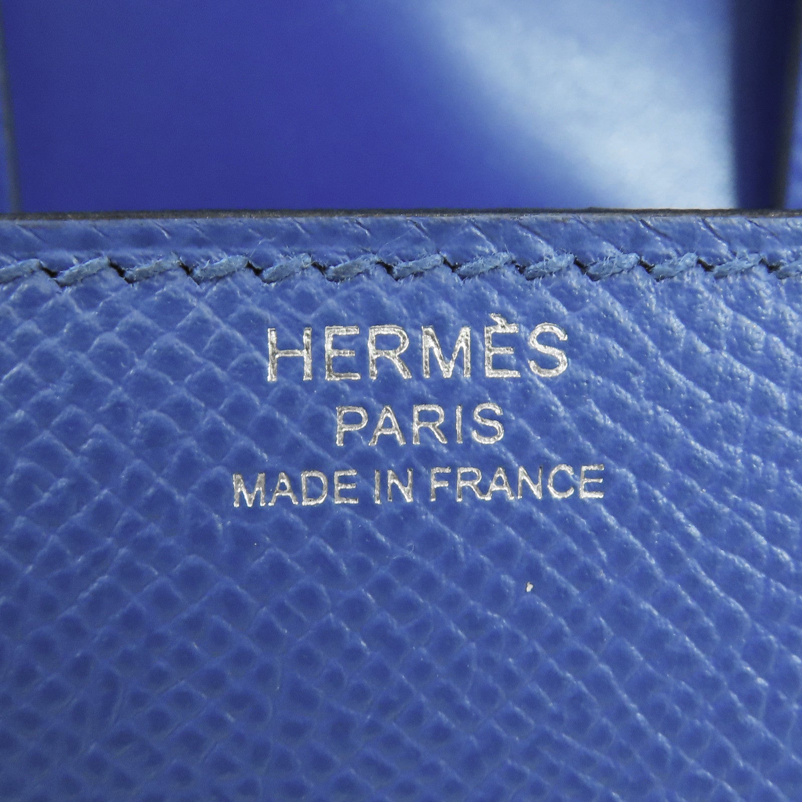 HERMES Epsom皮革Della Cavalleria銀扣肩背袋Bleu France藍色