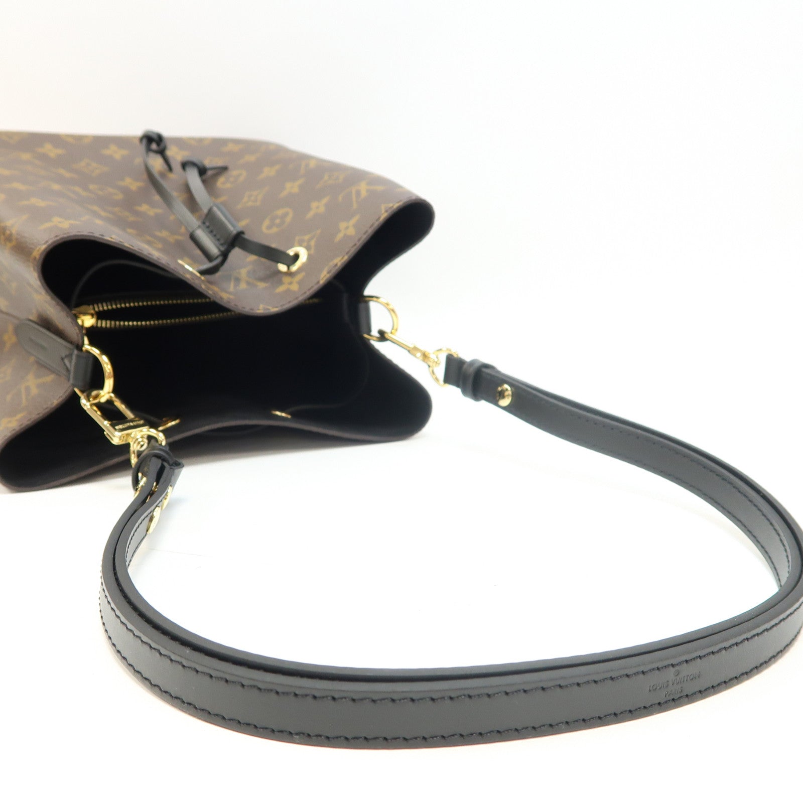 LOUIS VUITTON Monogram Neo Noe MM金扣肩背袋啡色/黑色