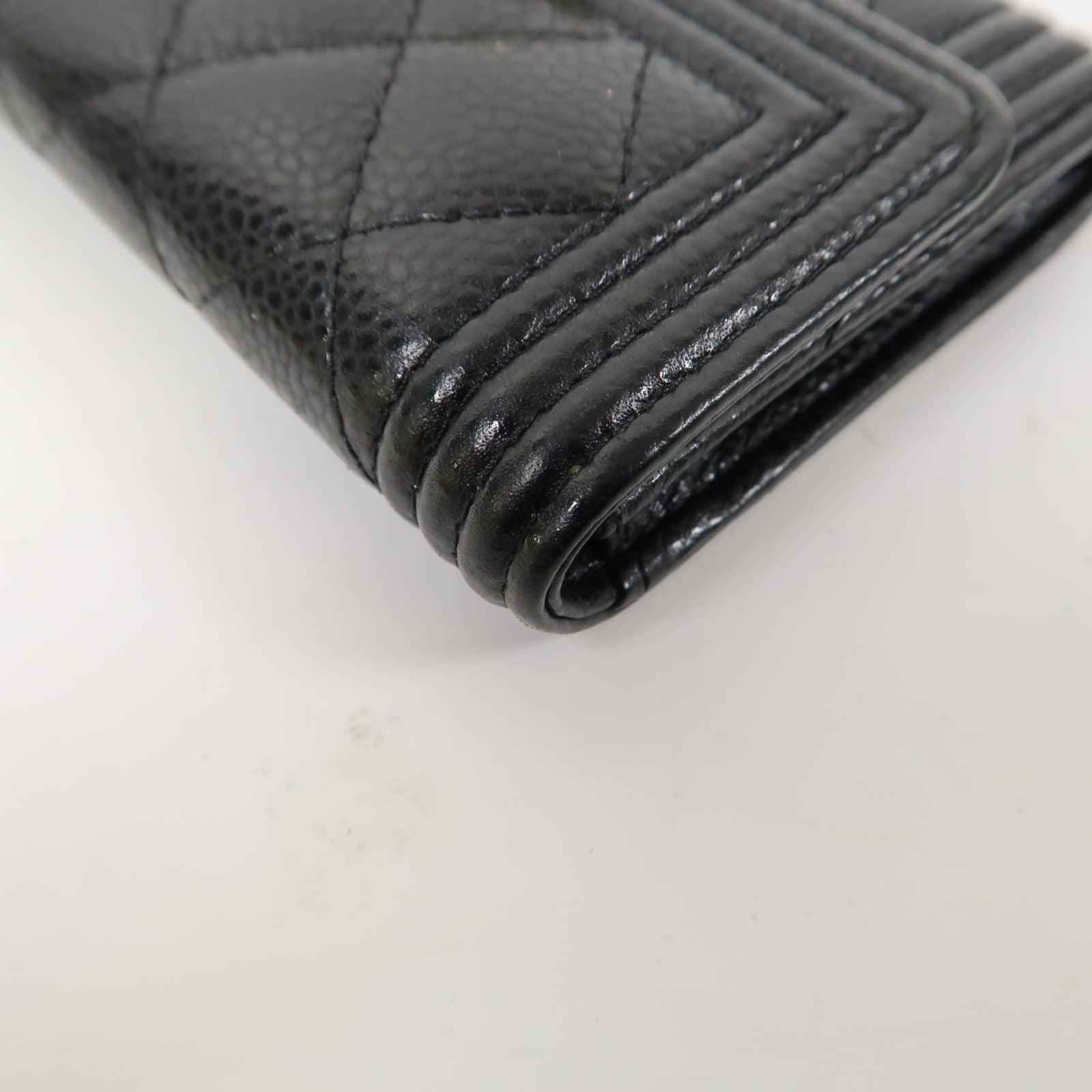CHANEL 菱格牛皮皮革Boy Chanel Flap Card Holder金扣卡片套黑色