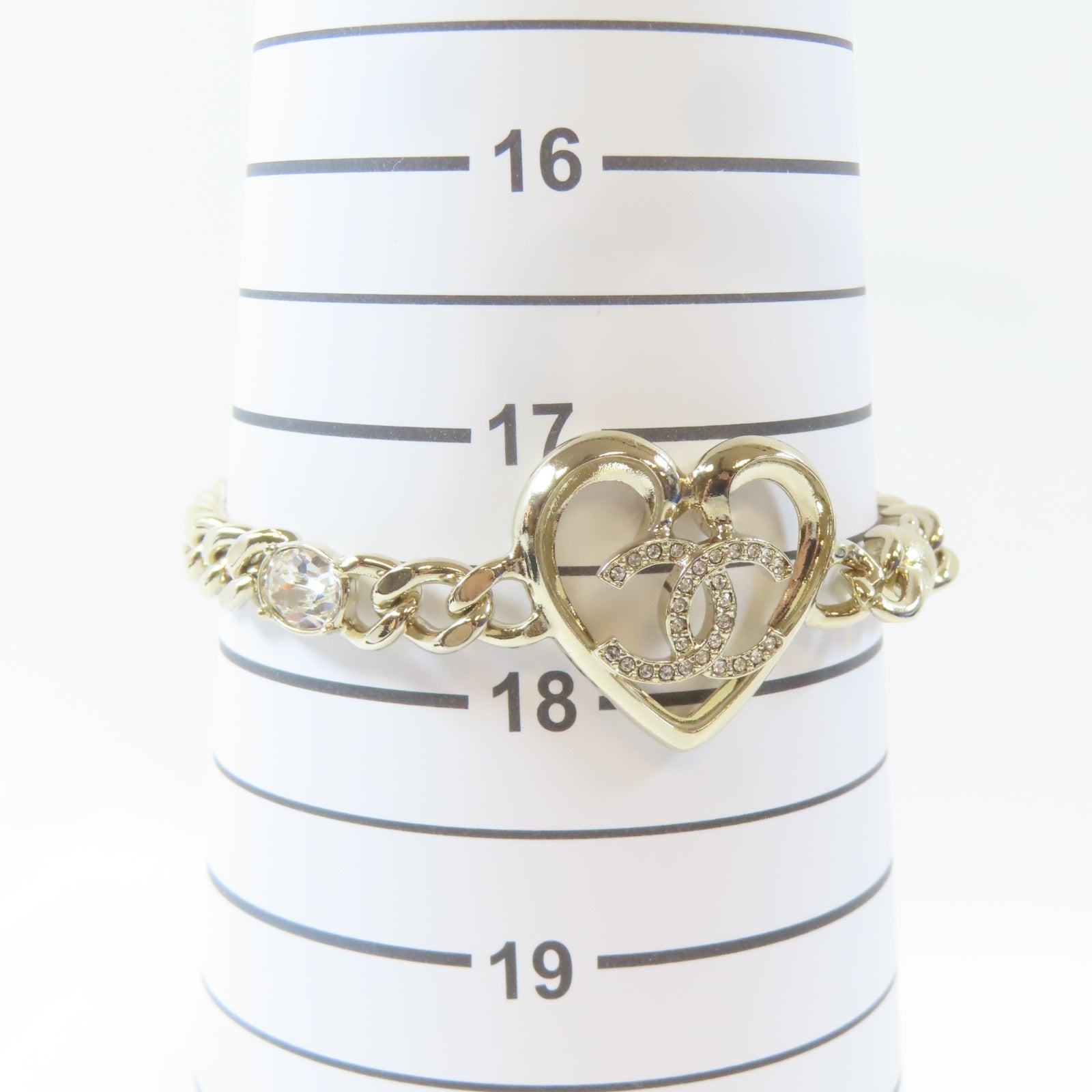 CHANEL 金屬/水晶Bracelet手鏈金色#17.5cm