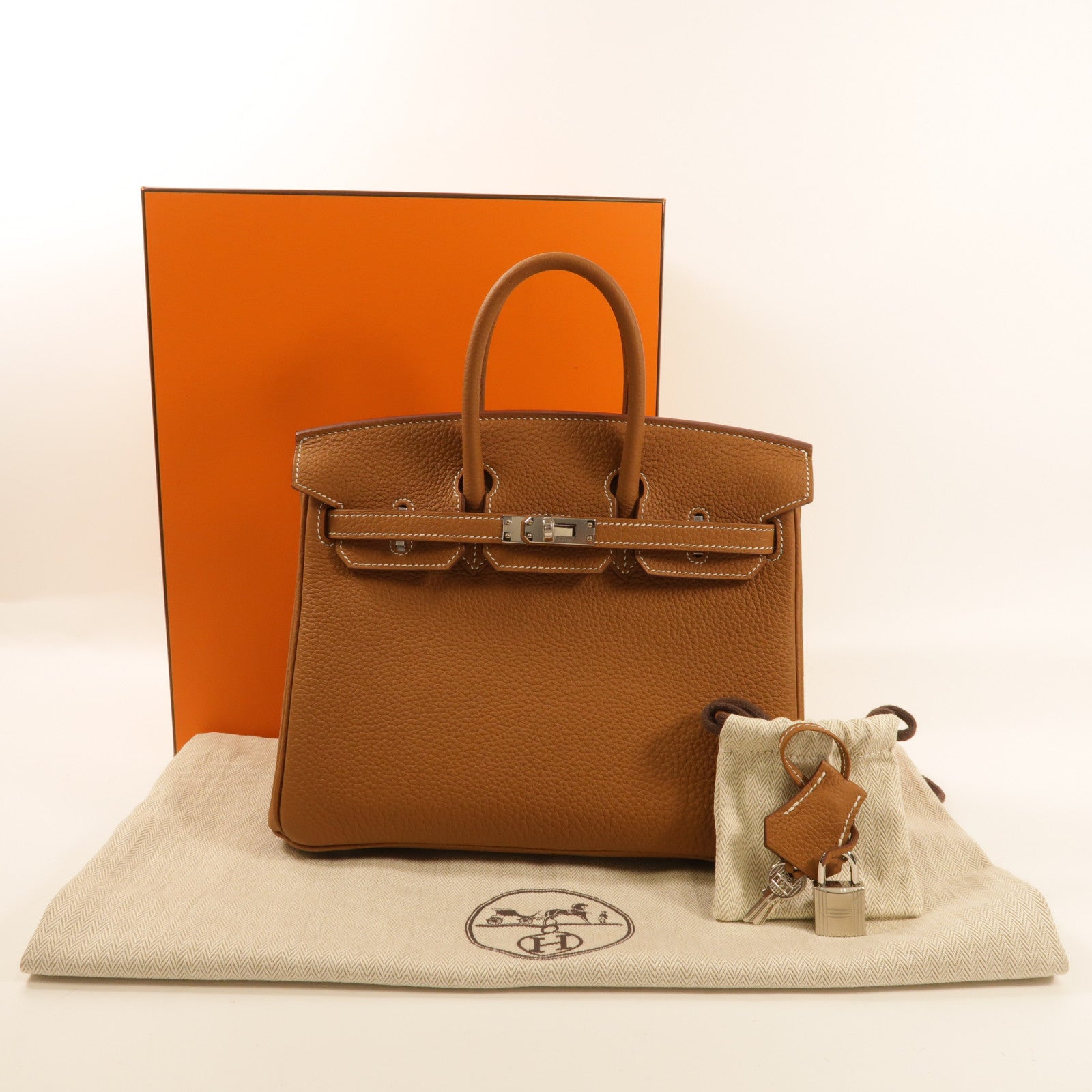 HERMES 【激減優惠】Togo皮革Birkin 25銀扣手挽袋Gold