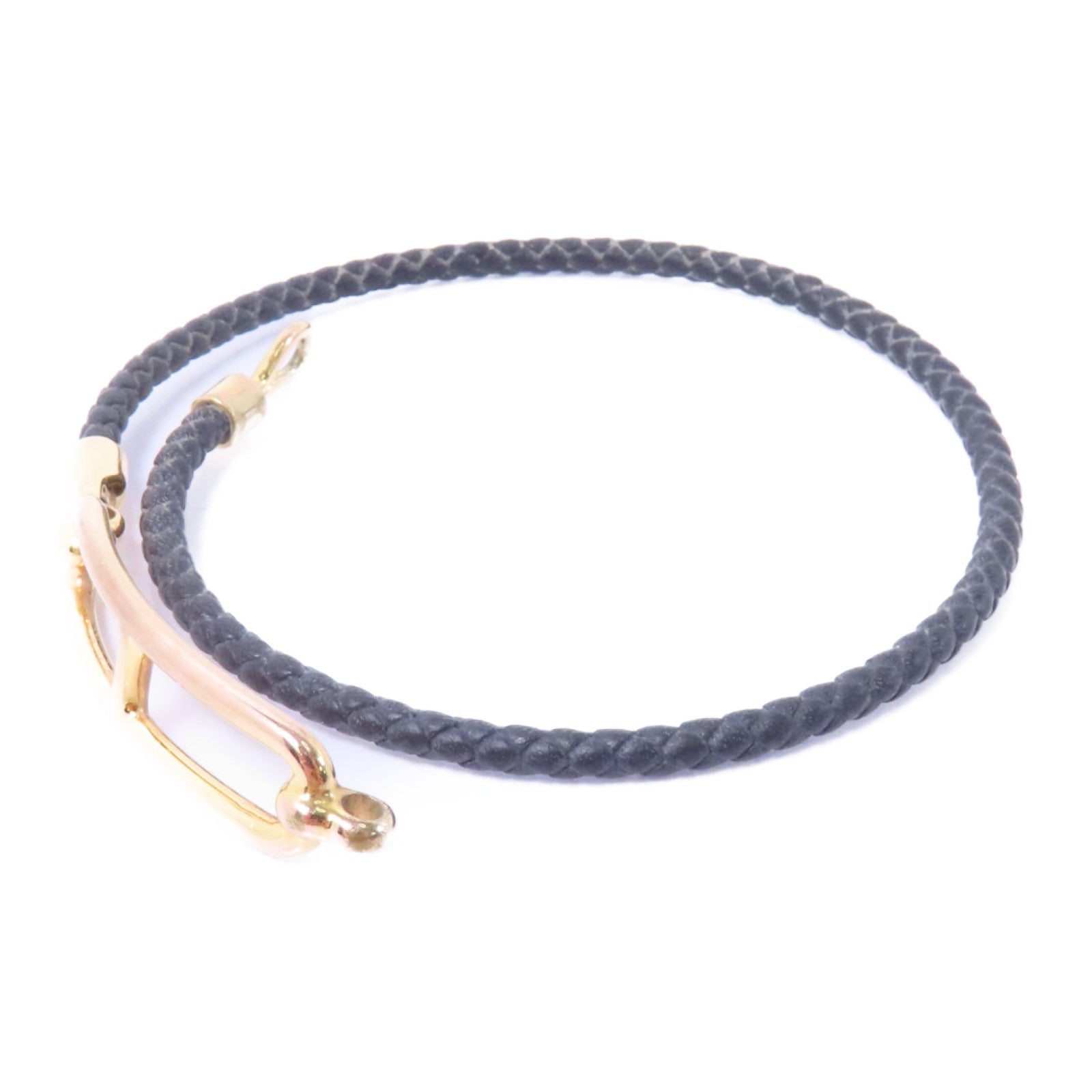 HERMES 【激減優惠】牛皮皮革/金屬Roulis Double Tour Bracelet手鏈米灰色/金色