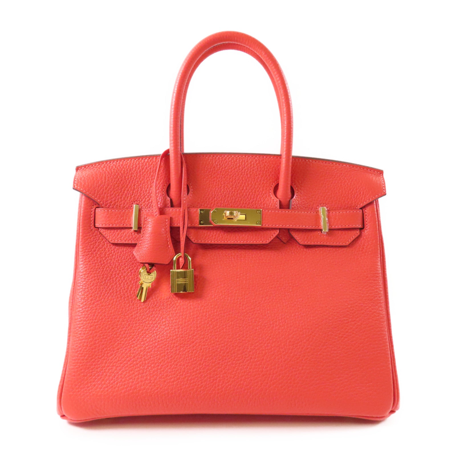 HERMES Clemence皮革Birkin 30金扣手挽袋Rouge Pivoine
