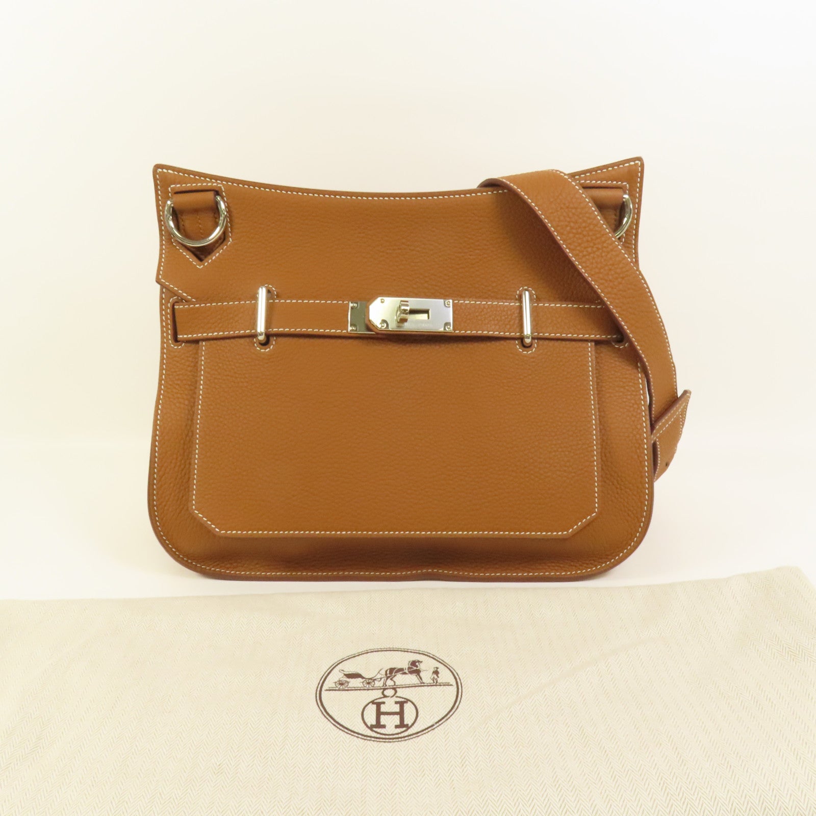 HERMES Clemence皮革Jypsiere 31銀扣肩背袋Gold