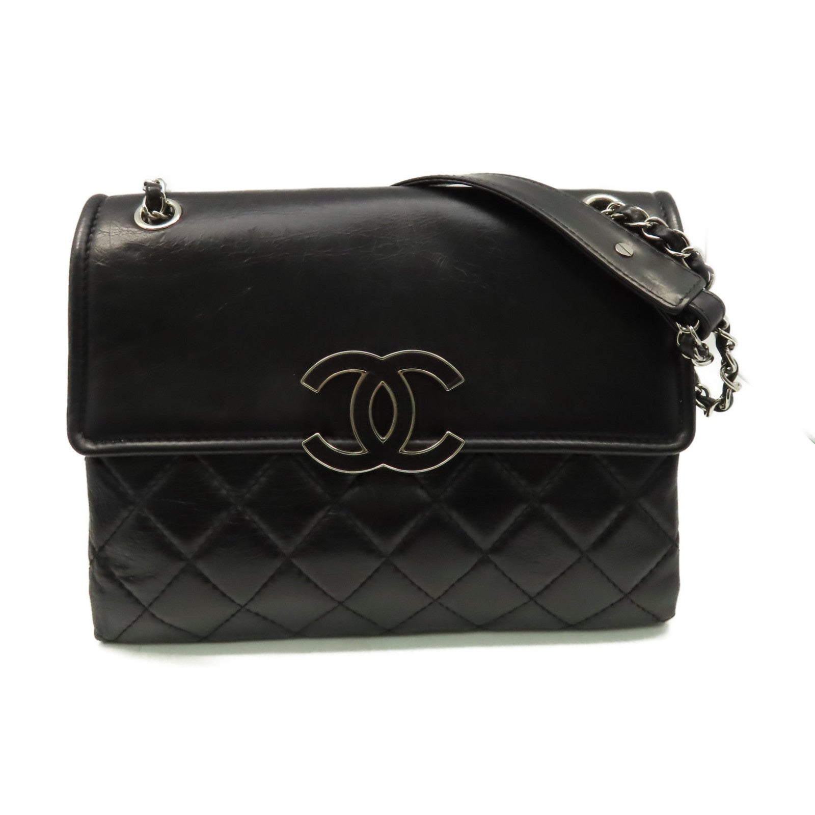 CHANEL 【激減優惠】菱格牛皮皮革Chain Shoulder Bag銀扣鏈帶肩背袋黑色