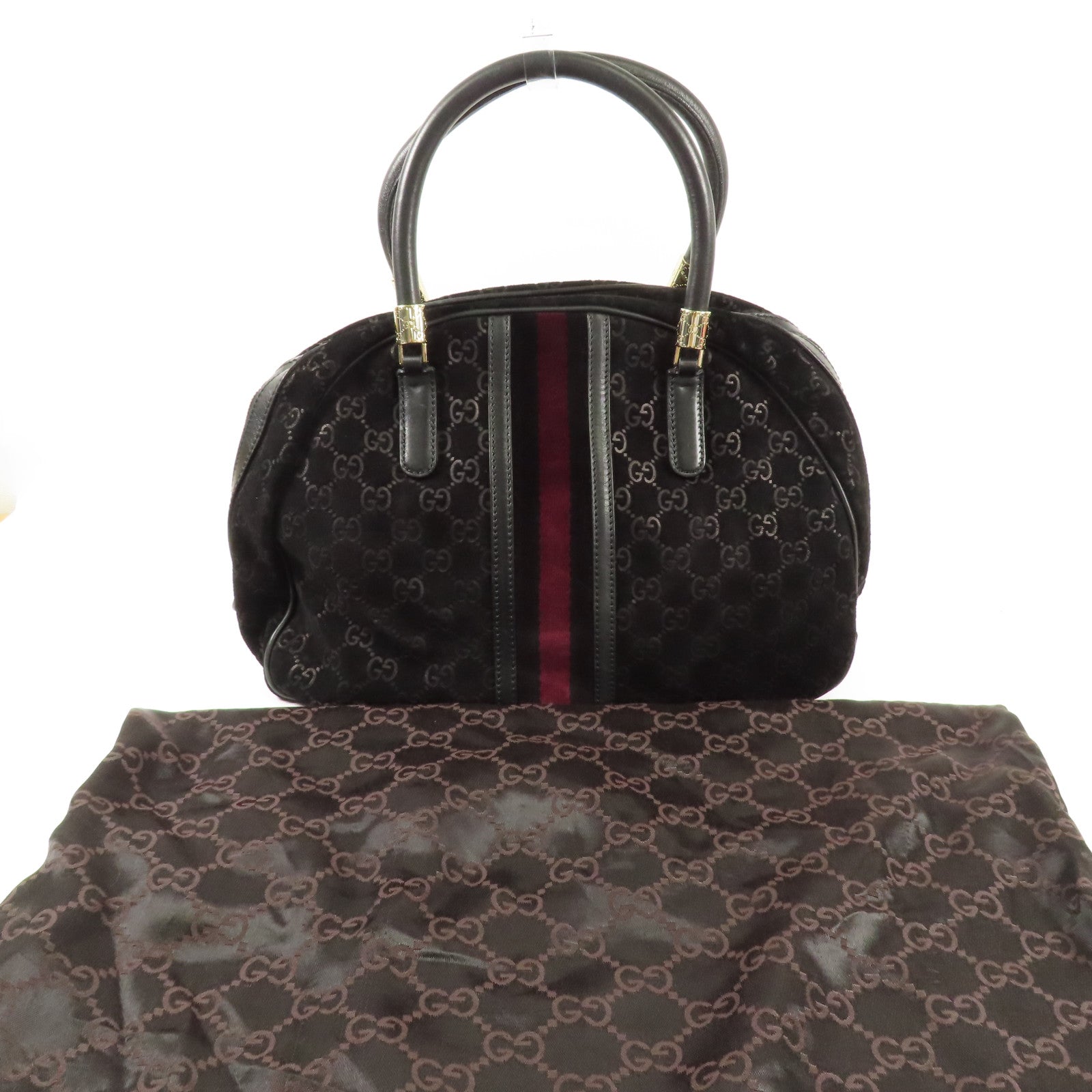 GUCCI GG GHW Hand Bag Suede/Leather 162880 Black