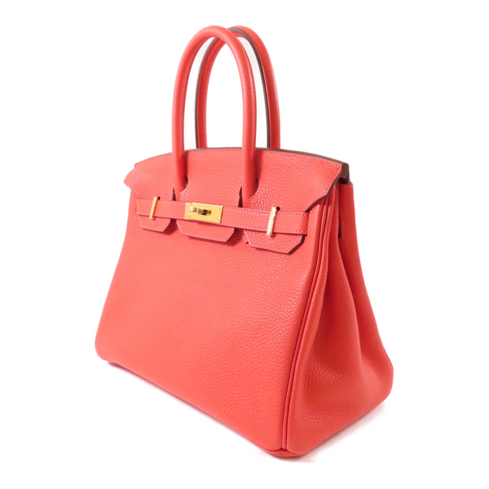 HERMES Clemence皮革Birkin 30金扣手挽袋Rouge Pivoine