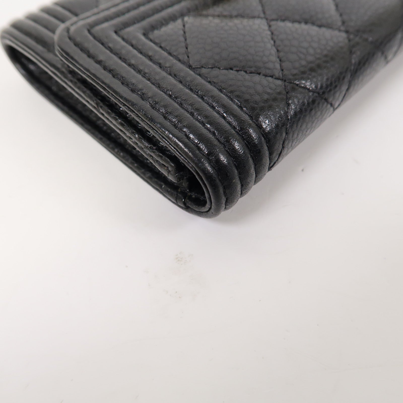 CHANEL 菱格牛皮皮革Boy Chanel Flap Card Holder金扣卡片套黑色