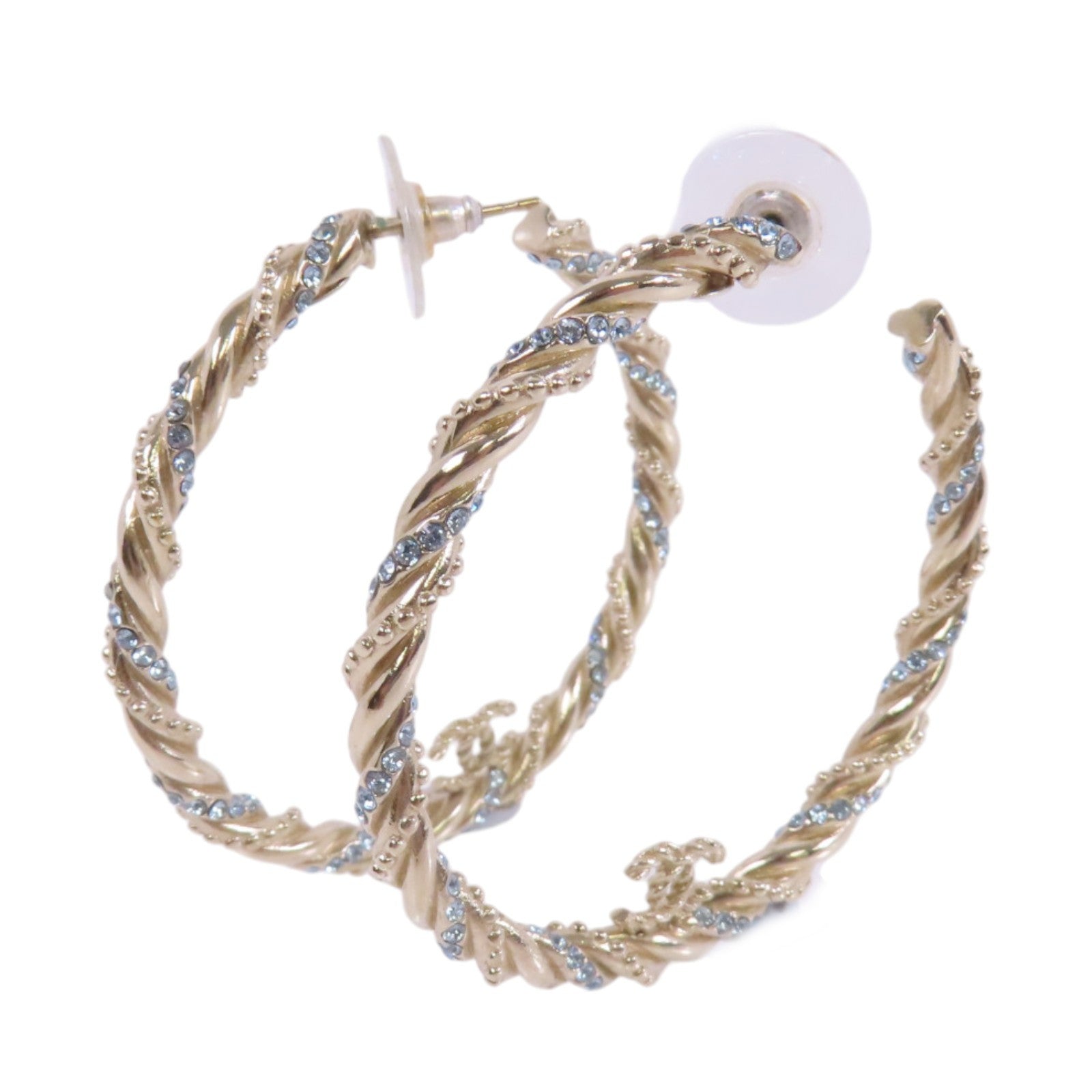 CHANEL 金屬/水鑽Hoop Earrings金扣耳環