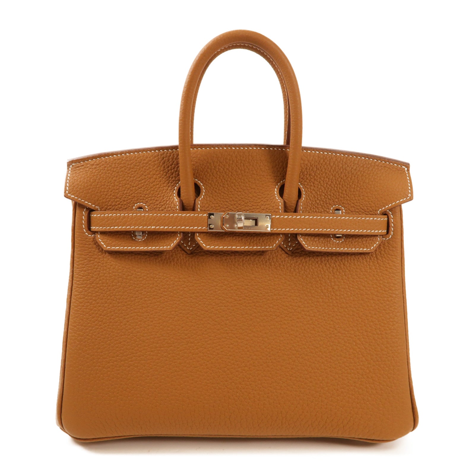 HERMES 【激減優惠】Togo皮革Birkin 25銀扣手挽袋Gold