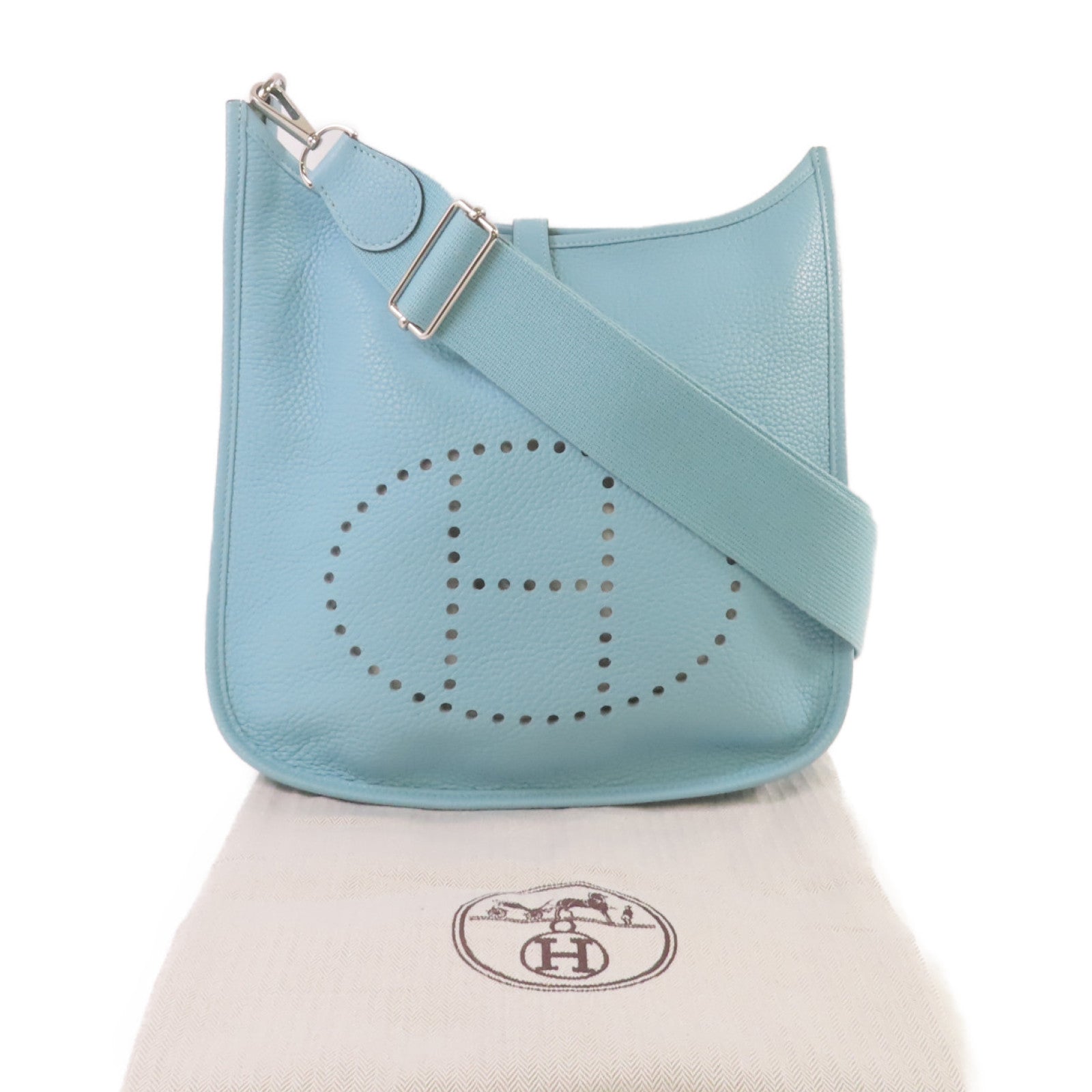 HERMES Clemence皮革Evelyne GM Shoulder Bag銀扣肩背袋Bleu Atoll/潟湖藍色