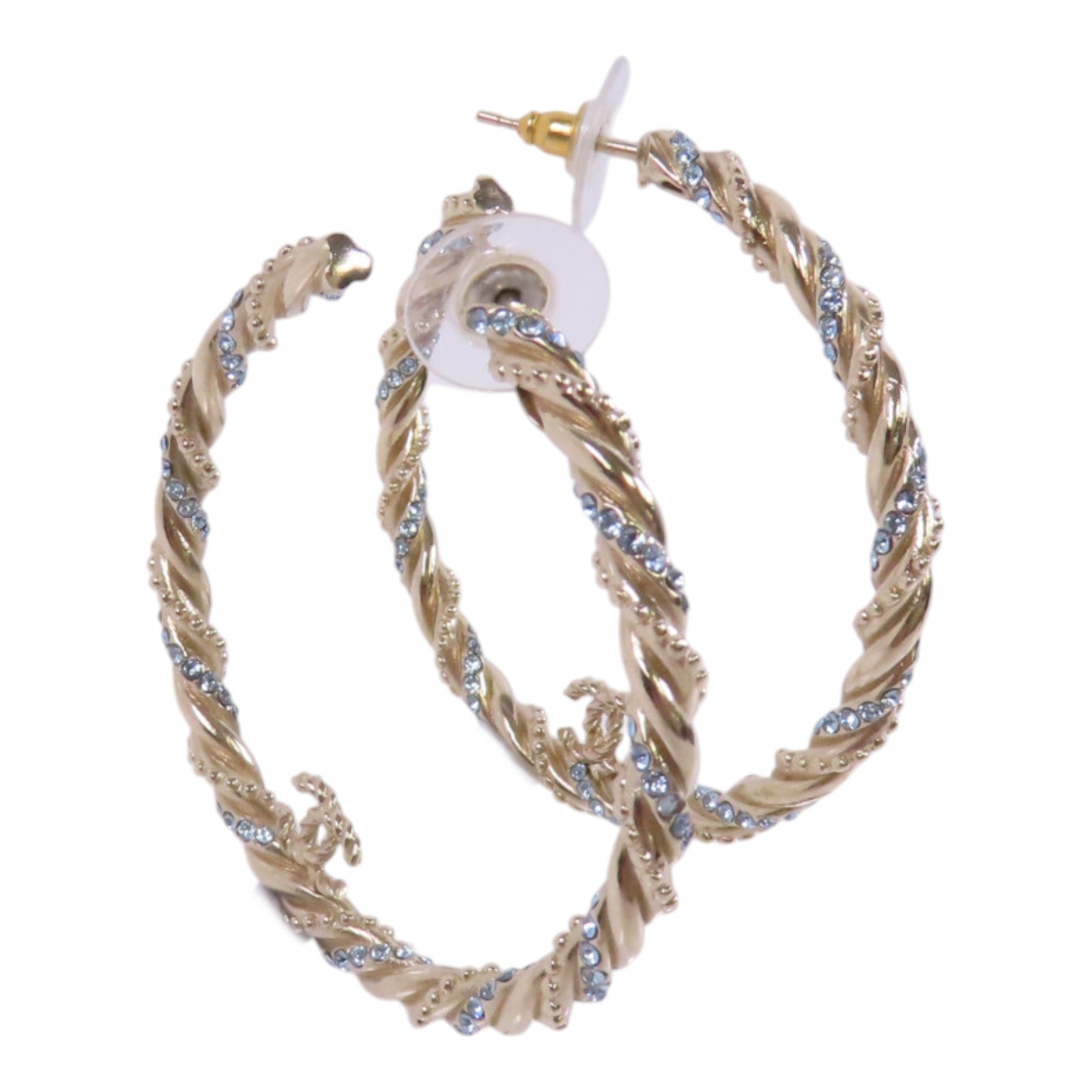CHANEL 金屬/水鑽Hoop Earrings金扣耳環
