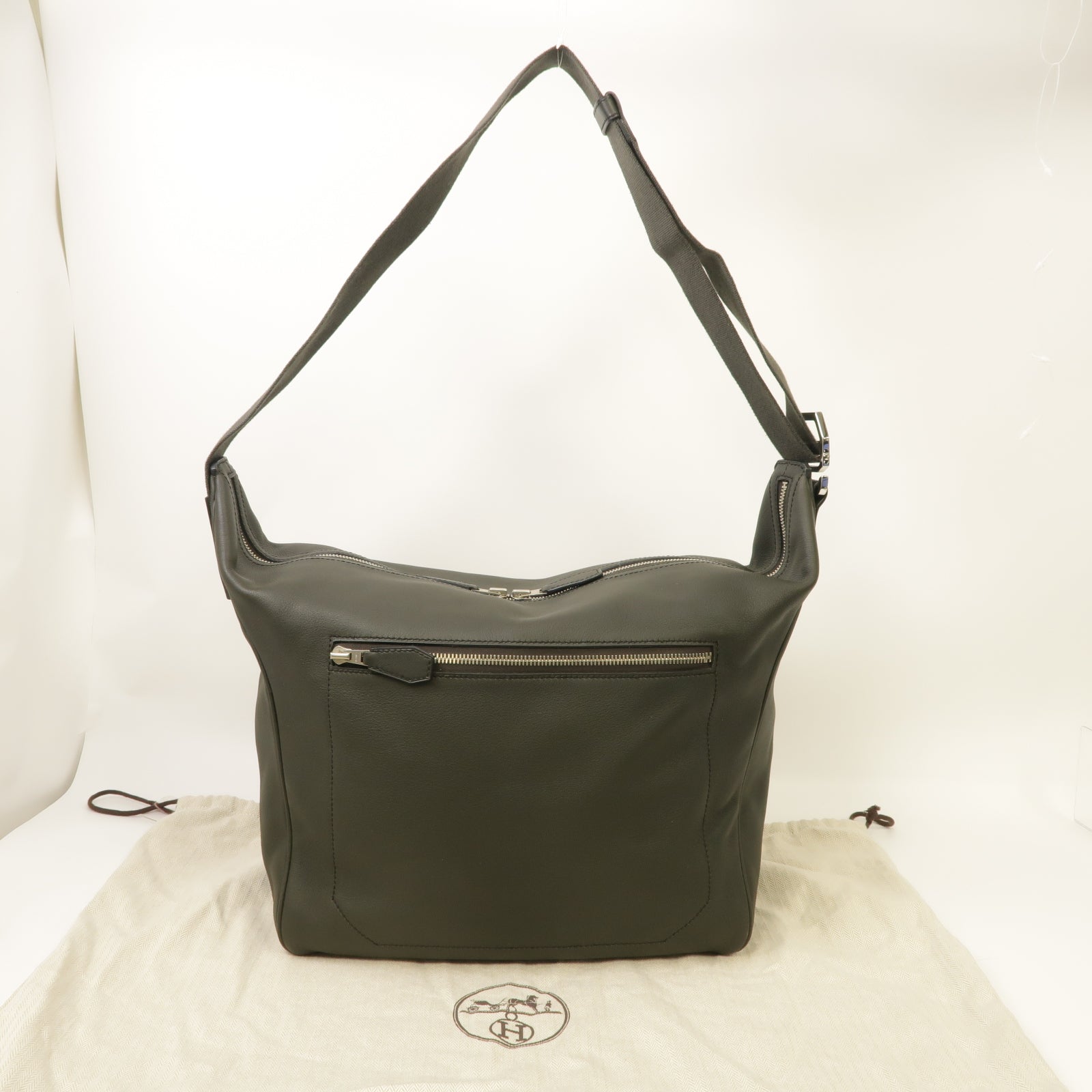 HERMES 【激減優惠】Evercolor皮革Shoulder Bag銀扣肩背袋深綠色
