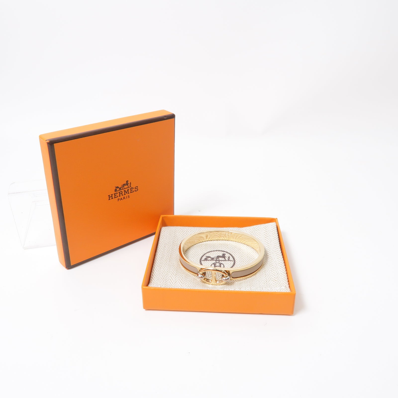 HERMES 金屬Mini Clic Chaine d'Ancre Bracelet手鐲金色/米色