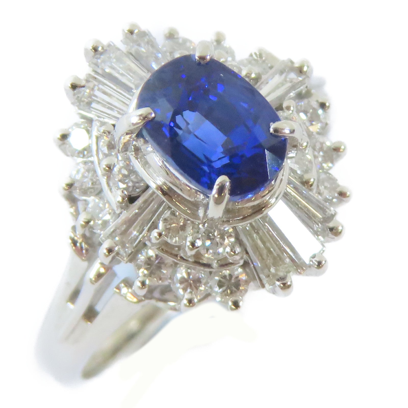 JEWELRY PT900鉑金Sapphire/Diamond Ring 1.14ct藍寶石/0.51ct鑽石戒指US#4