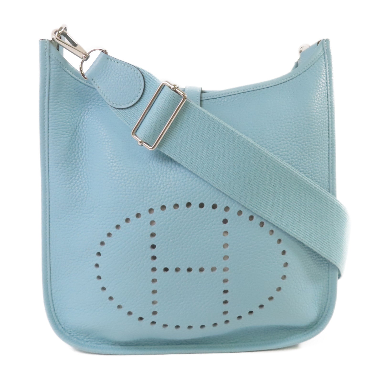 HERMES Clemence皮革Evelyne GM Shoulder Bag銀扣肩背袋Bleu Atoll/潟湖藍色