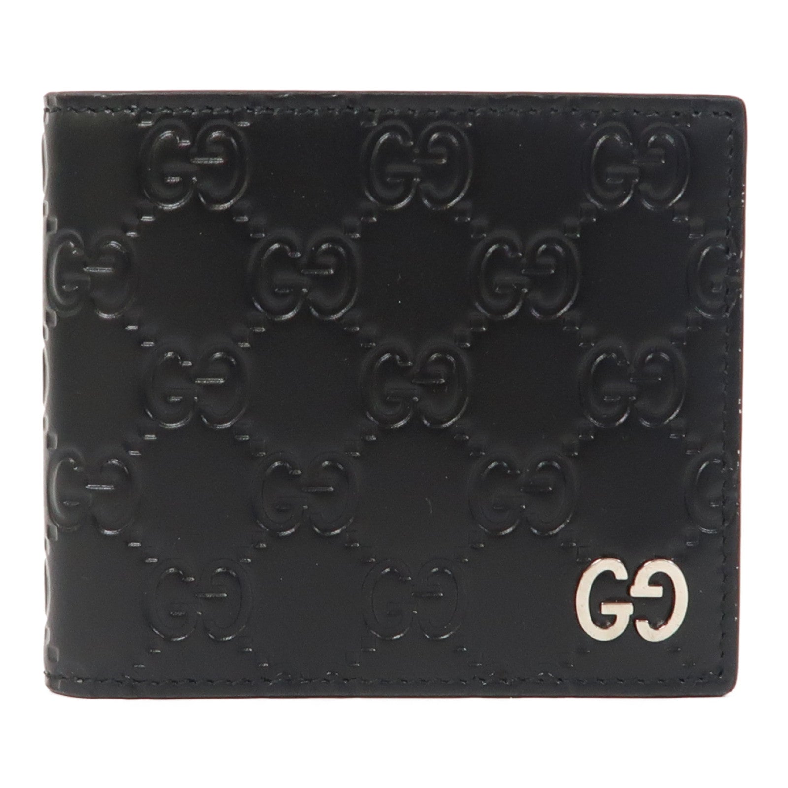 GUCCI 牛皮皮革Signature Fold Wallet銀扣錢包黑色