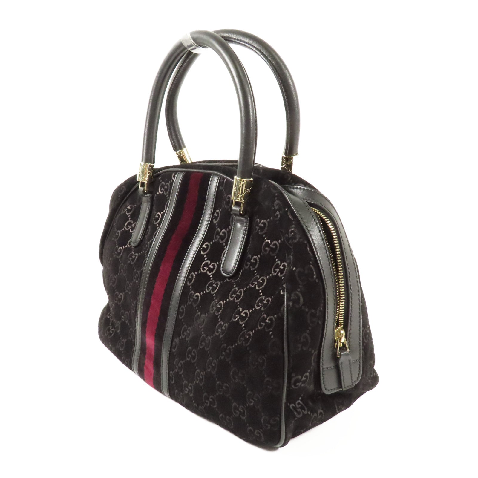 GUCCI GG GHW Hand Bag Suede/Leather 162880 Black