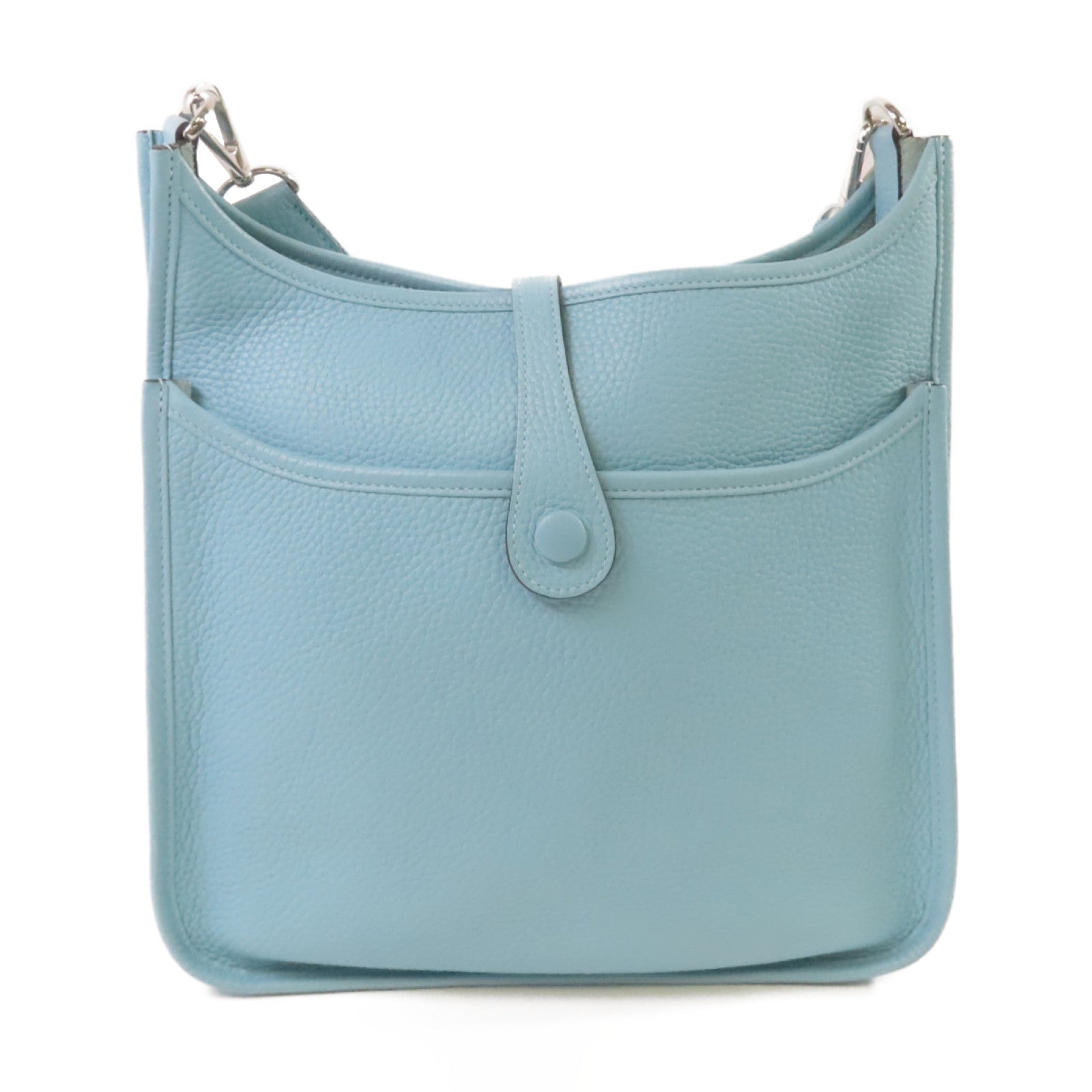 HERMES Clemence皮革Evelyne GM Shoulder Bag銀扣肩背袋Bleu Atoll/潟湖藍色